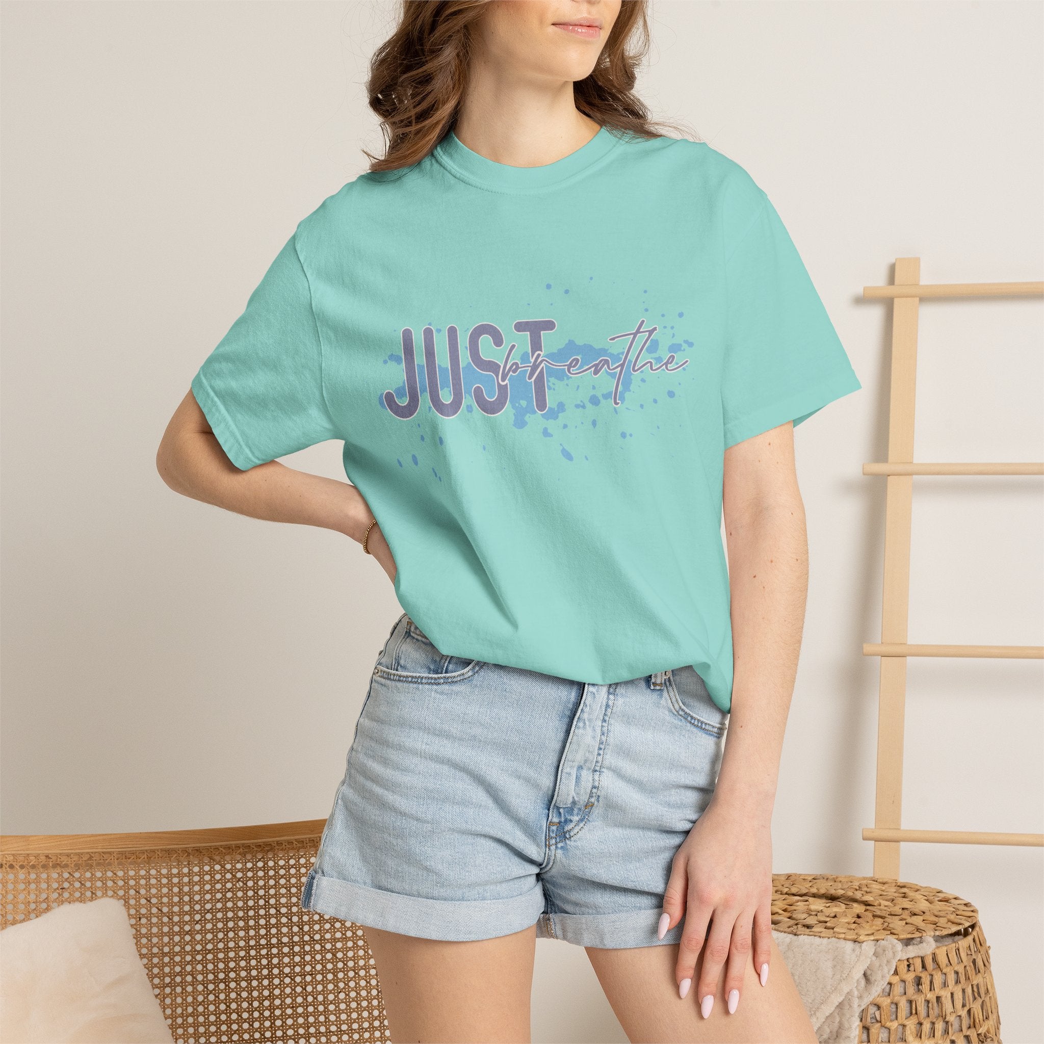 Just Breathe Textured T-Shirt — Relaxed Watercolor Script Tee