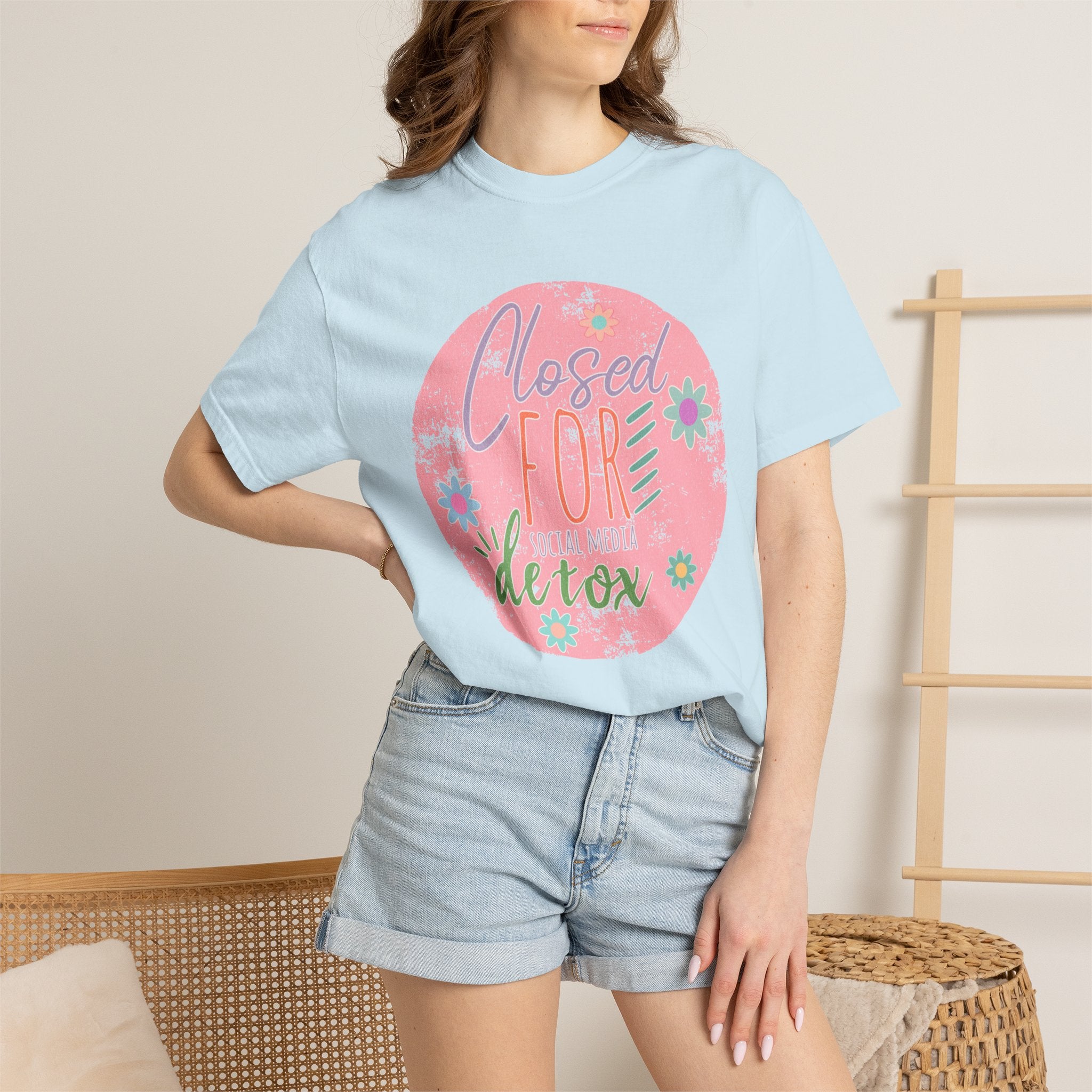 Closed For Detox Textured T‑Shirt — Cute Floral Wellness Tee