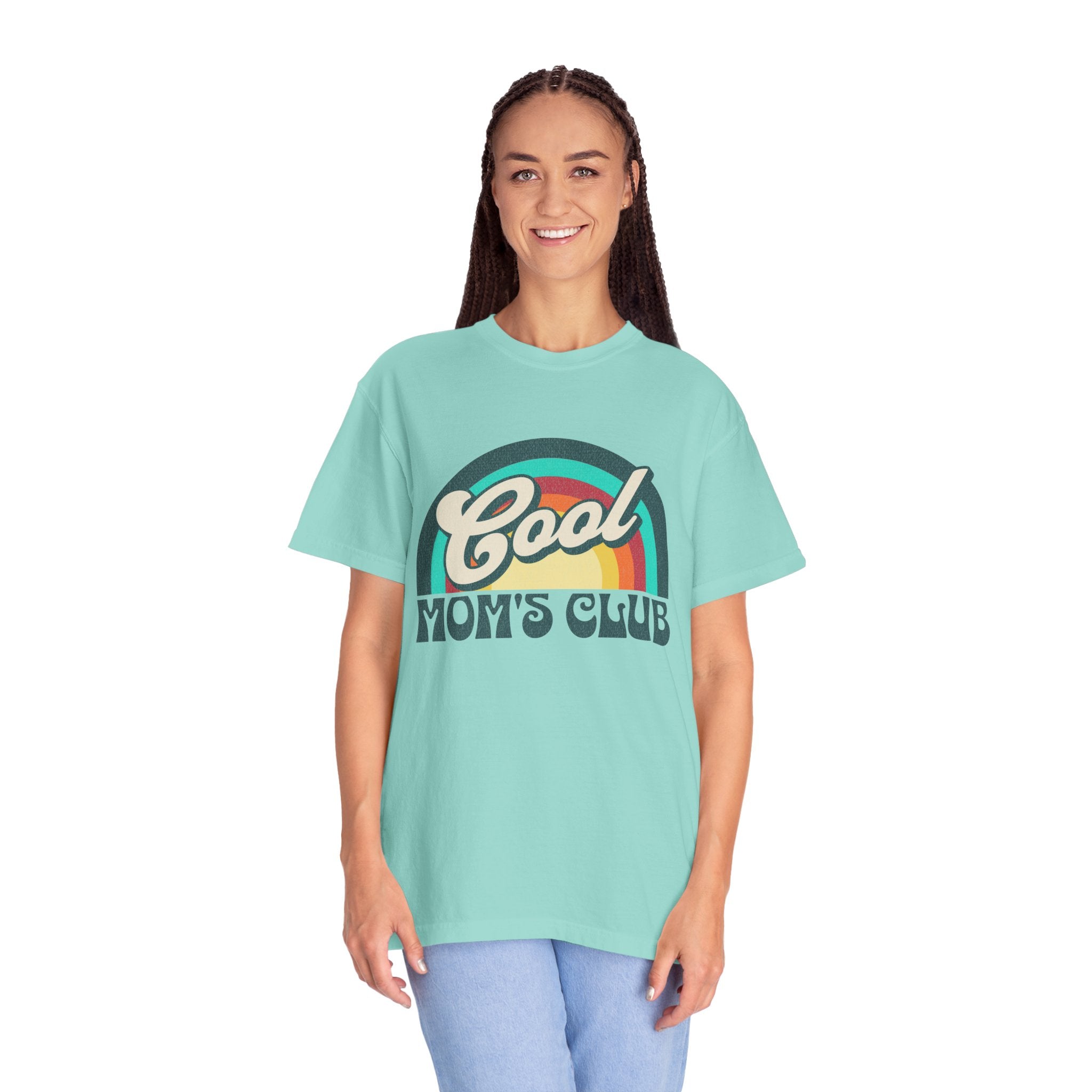 Cool Moms Club Textured T-shirt | Retro Cool Moms Club Rainbow