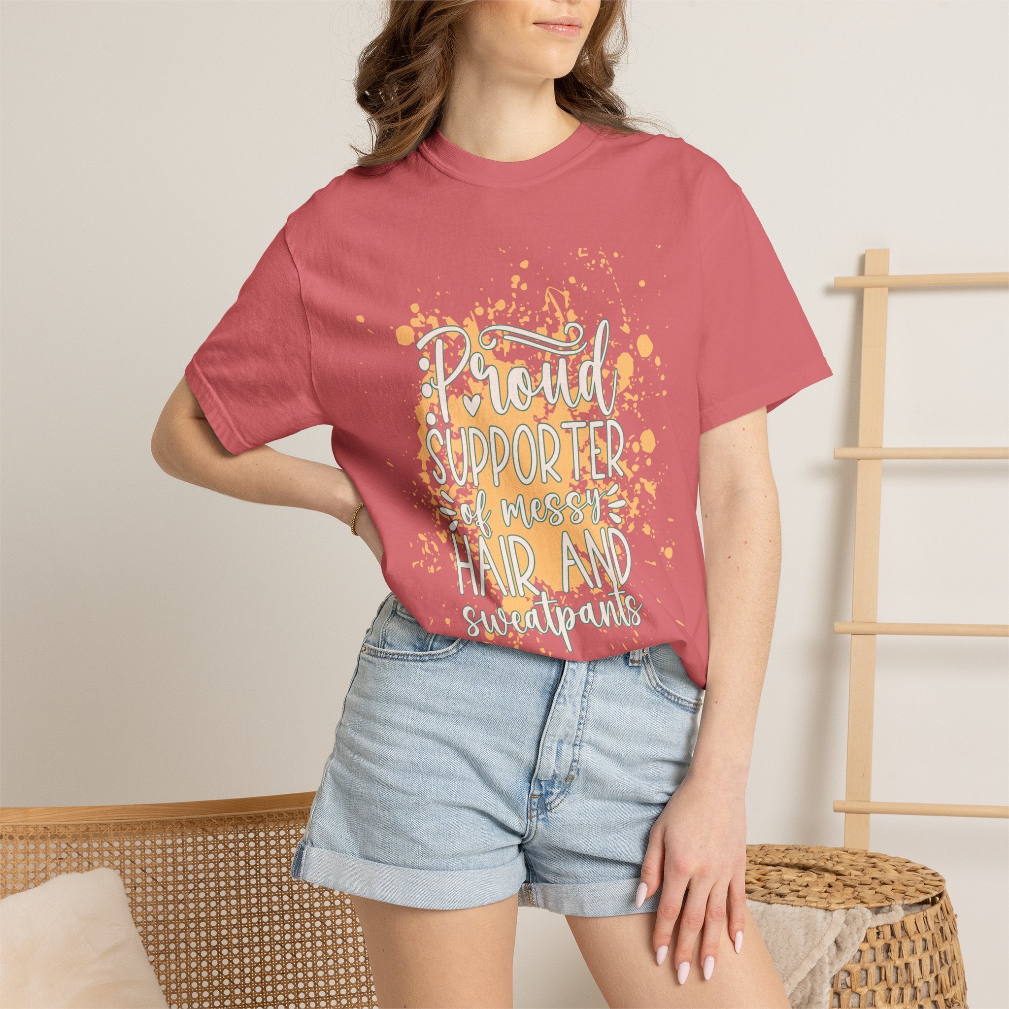 Textured Support My Messy Hair T-Shirt — Funny Mom/Parent Casual Tee