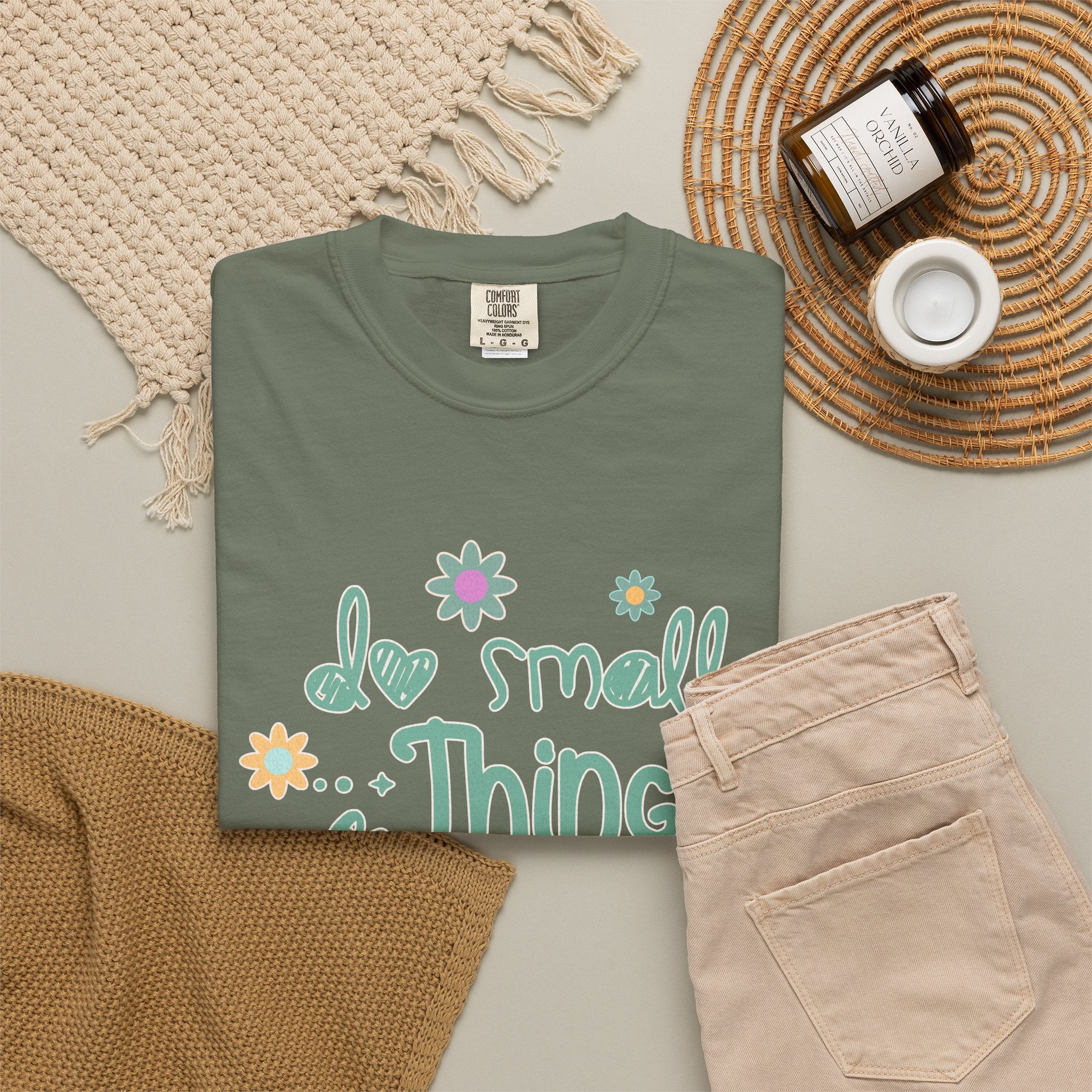 Textured T-Shirt — “Do Small Things With Great Love” Floral Inspirational Tee