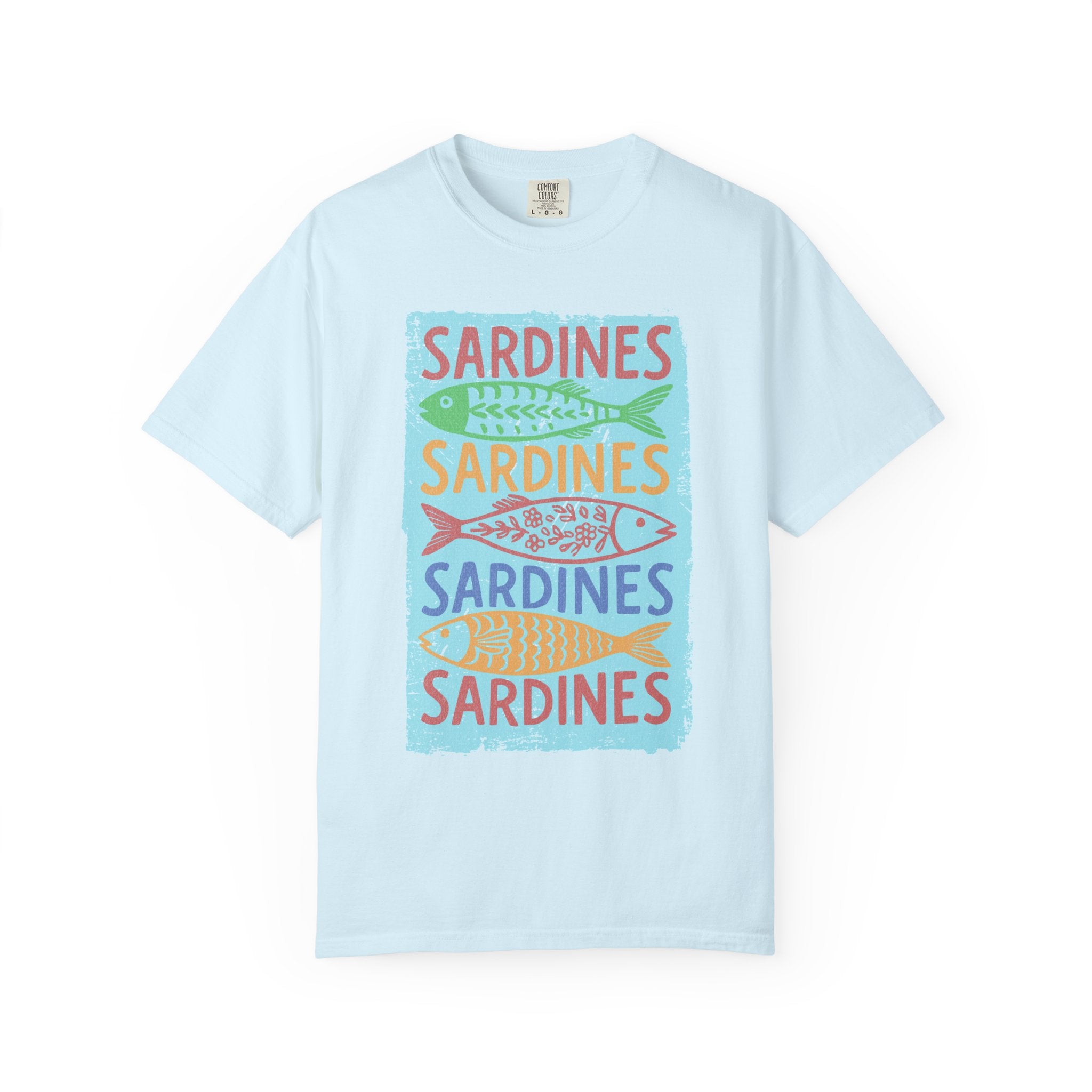 Sardines Colorblock Graphic Textured T-Shirt — Retro Coastal Fish Tee