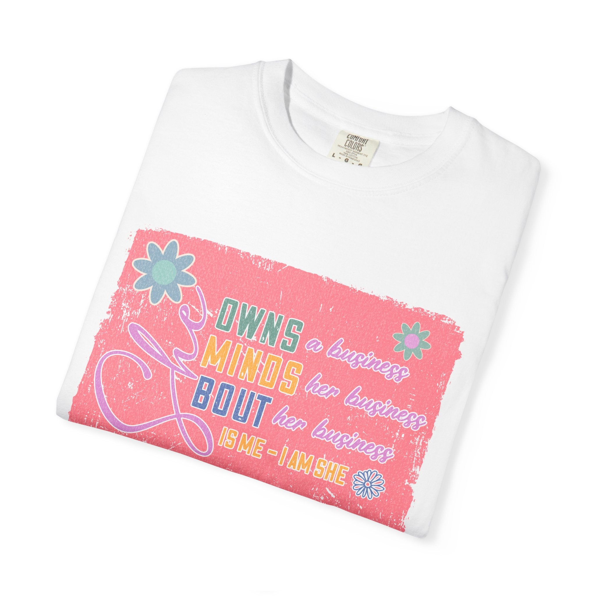 Textured She Owns Minds Her Business T-Shirt —  Floral Retro Design