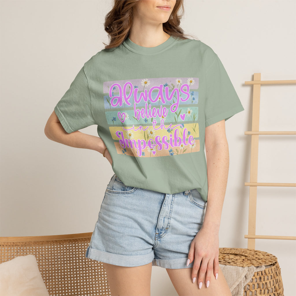 Textured Always Believe Impossible T-Shirt — Pastel Inspirational Graphic Tee