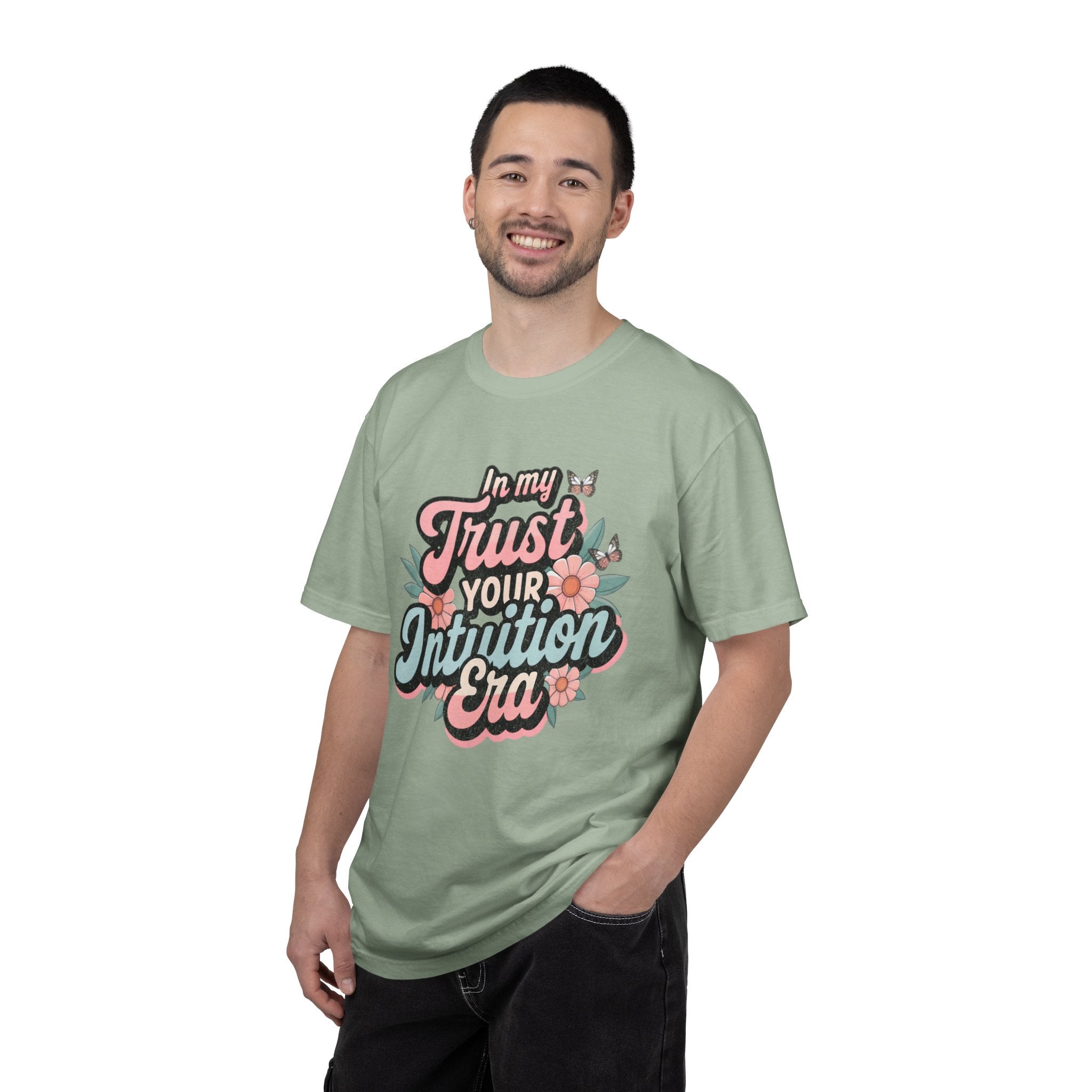 Trust Your Intuition Era T-shirt | Textured Floral Script Typography, Positive Message