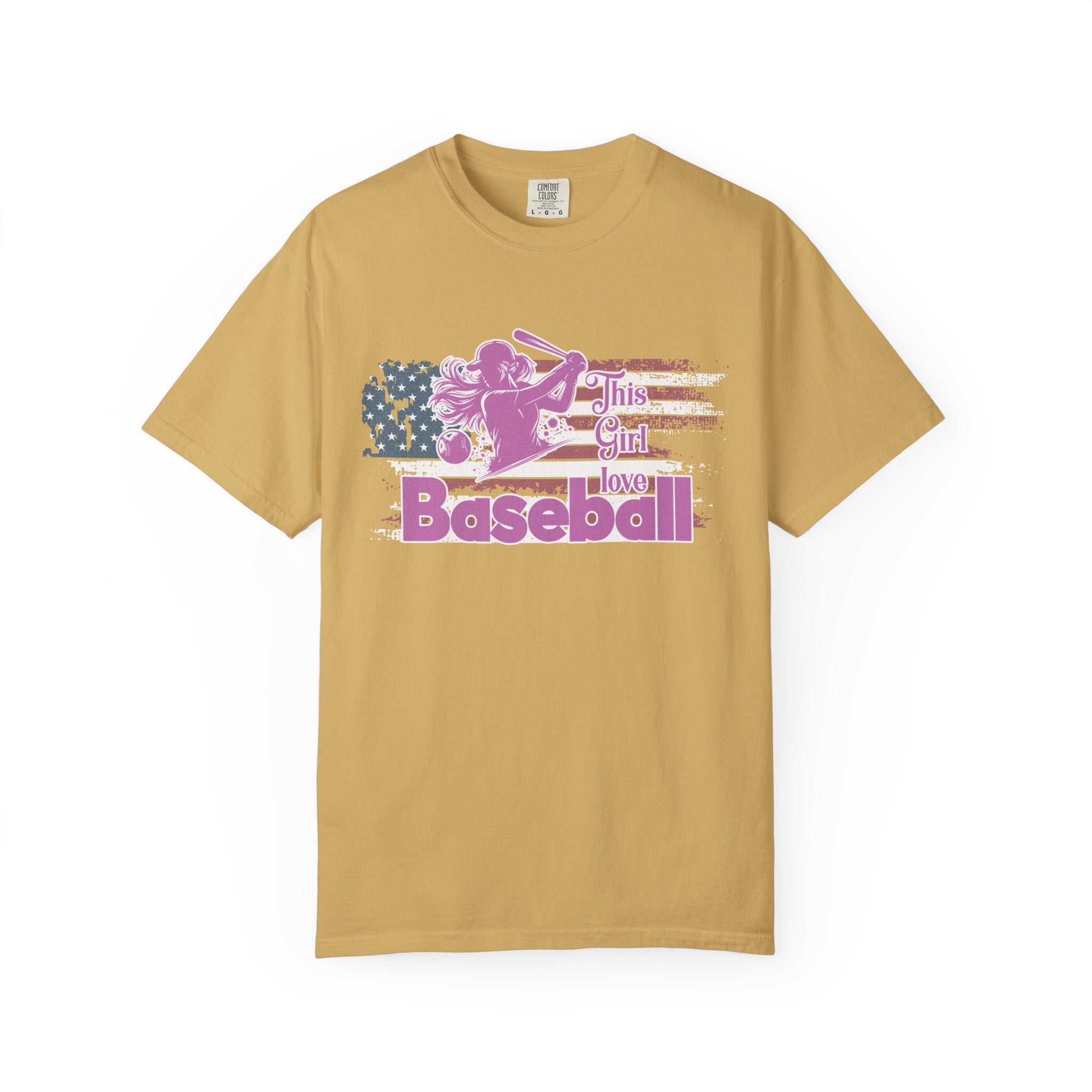 Textured Baseball Tee — "This Girl Loves Baseball" Patriotic Pink Softball T-Shirt