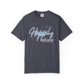 Introverted Aesthetic Textured Tee — "Happily" Script Graphic T-Shirt