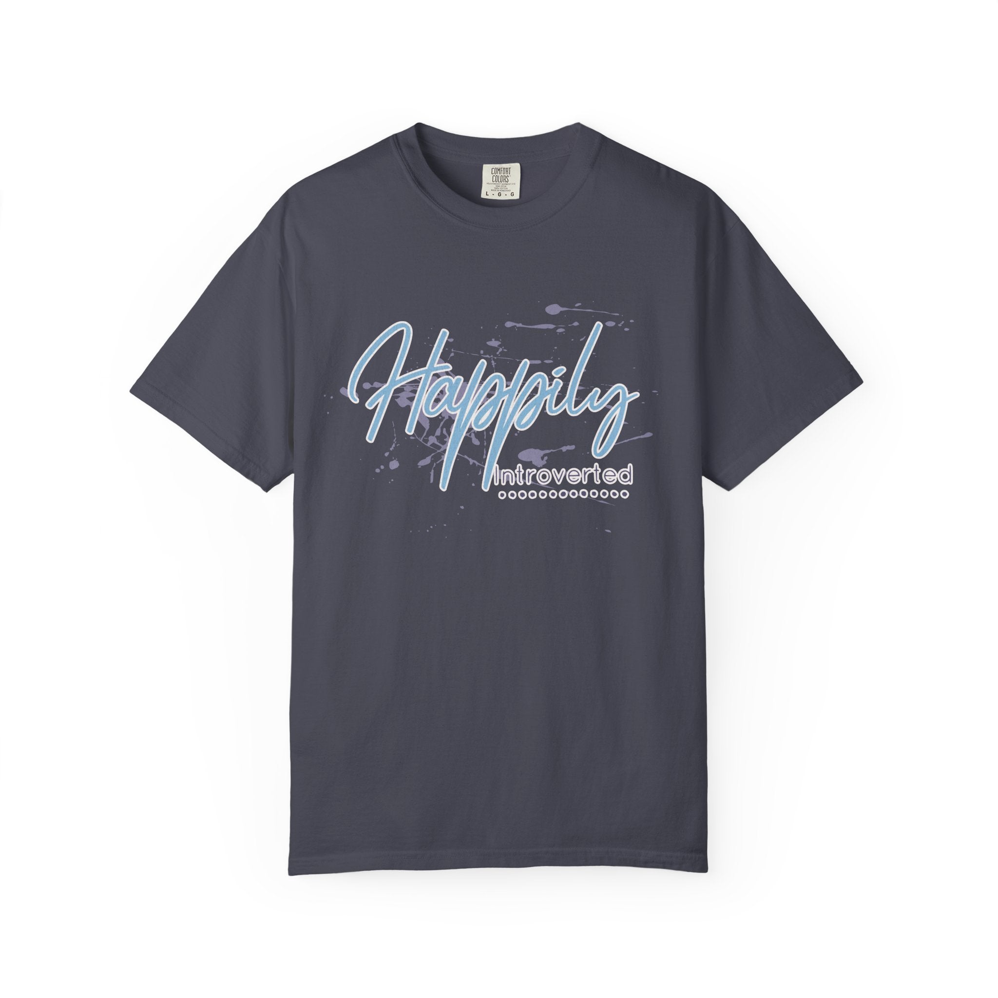 Introverted Aesthetic Textured Tee — "Happily" Script Graphic T-Shirt