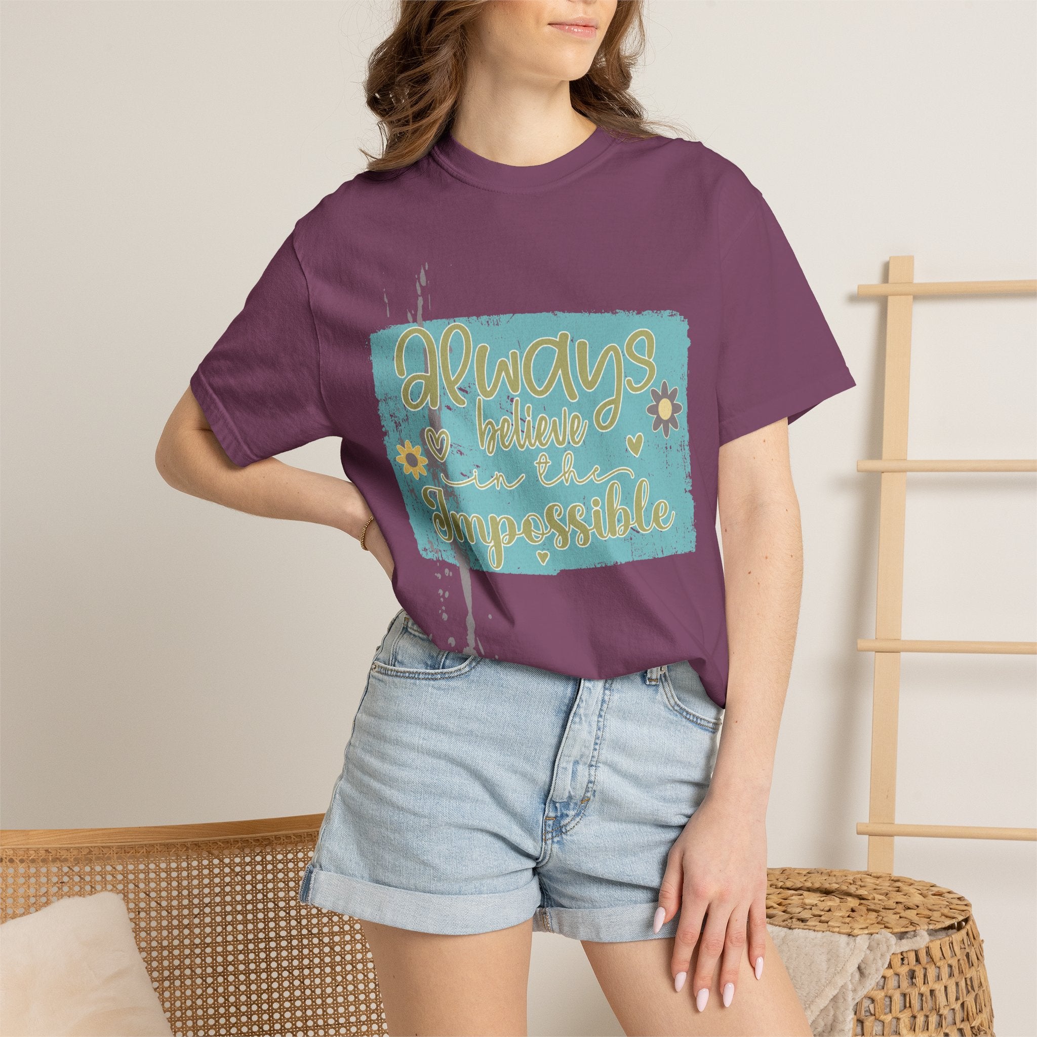 Textured T-Shirt — "Always Believe in the Impossible" Inspirational Graphic Tee