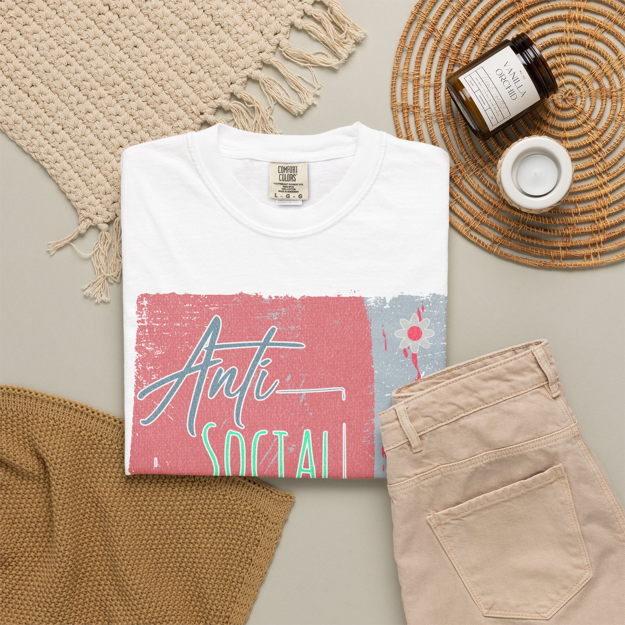 Textured Anti Social Social Club Graphic T-Shirt — Vintage Retro Block Print Tee