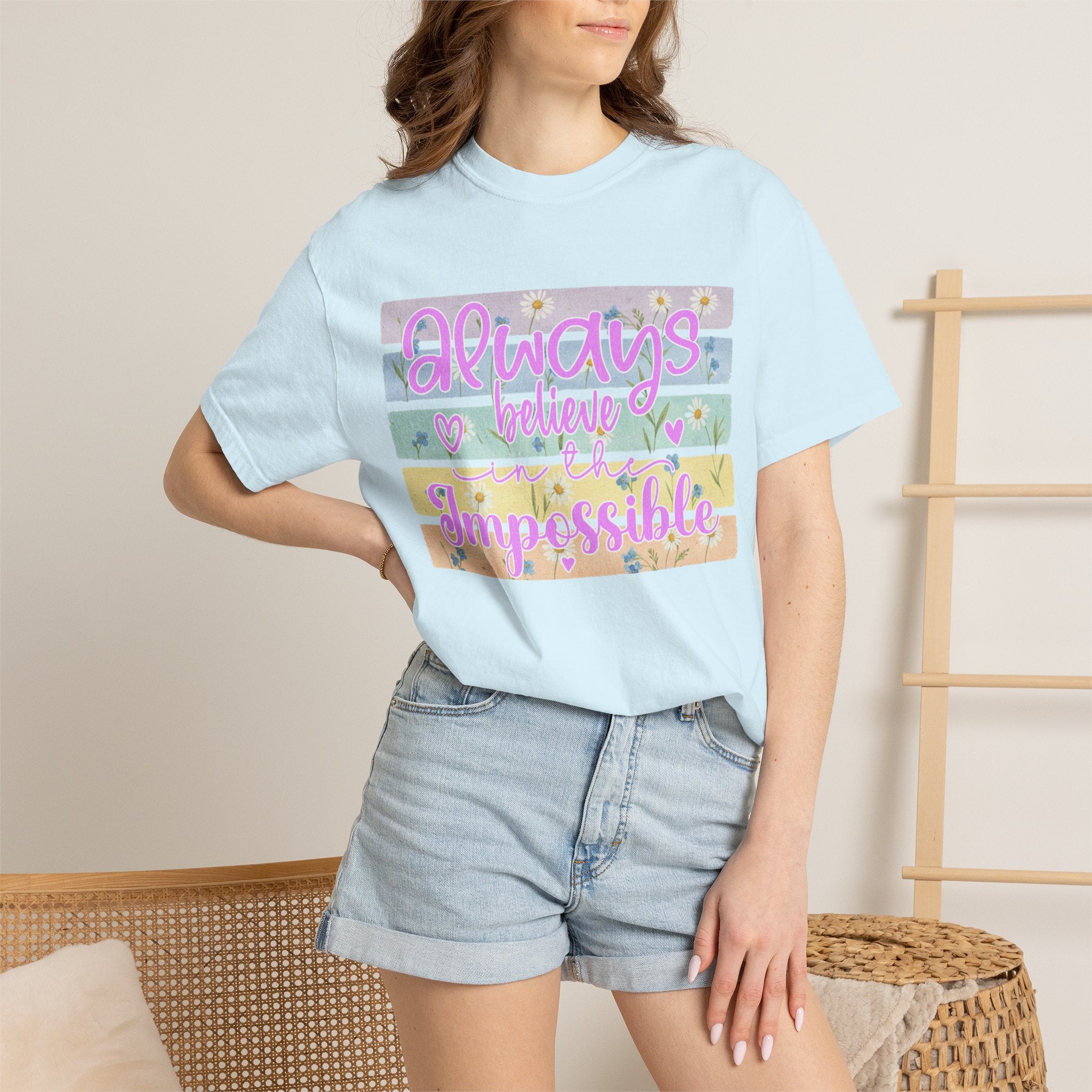 Textured Always Believe Impossible T-Shirt — Pastel Inspirational Graphic Tee