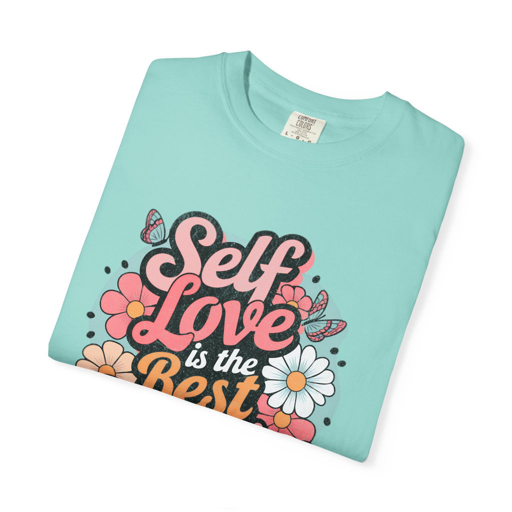 Self Love is the Best Medicine T-Shirt |Textured Floral Script Mental Health Design