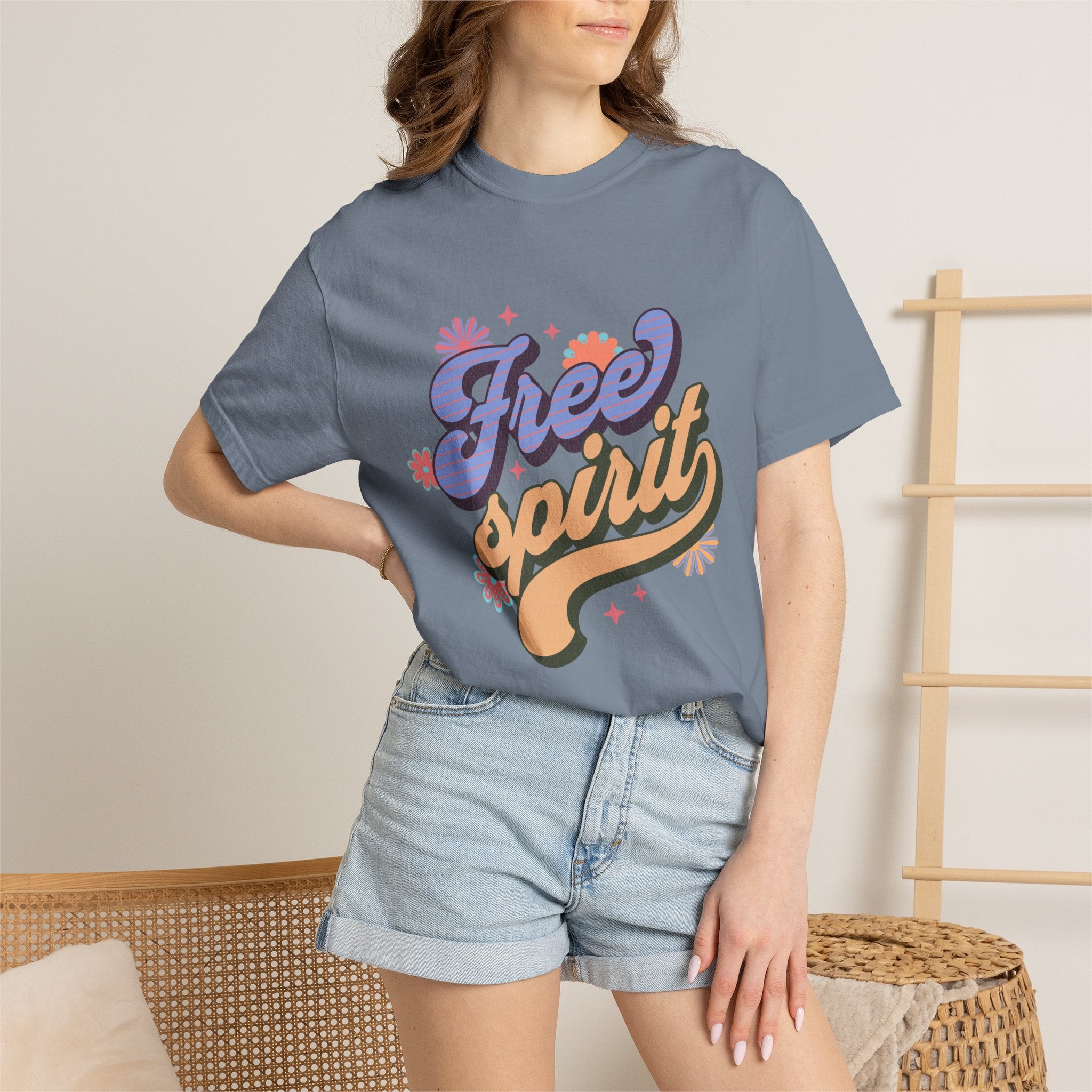 Textured Free Spirit T-Shirt — Retro Hand-Lettered Graphic Tee
