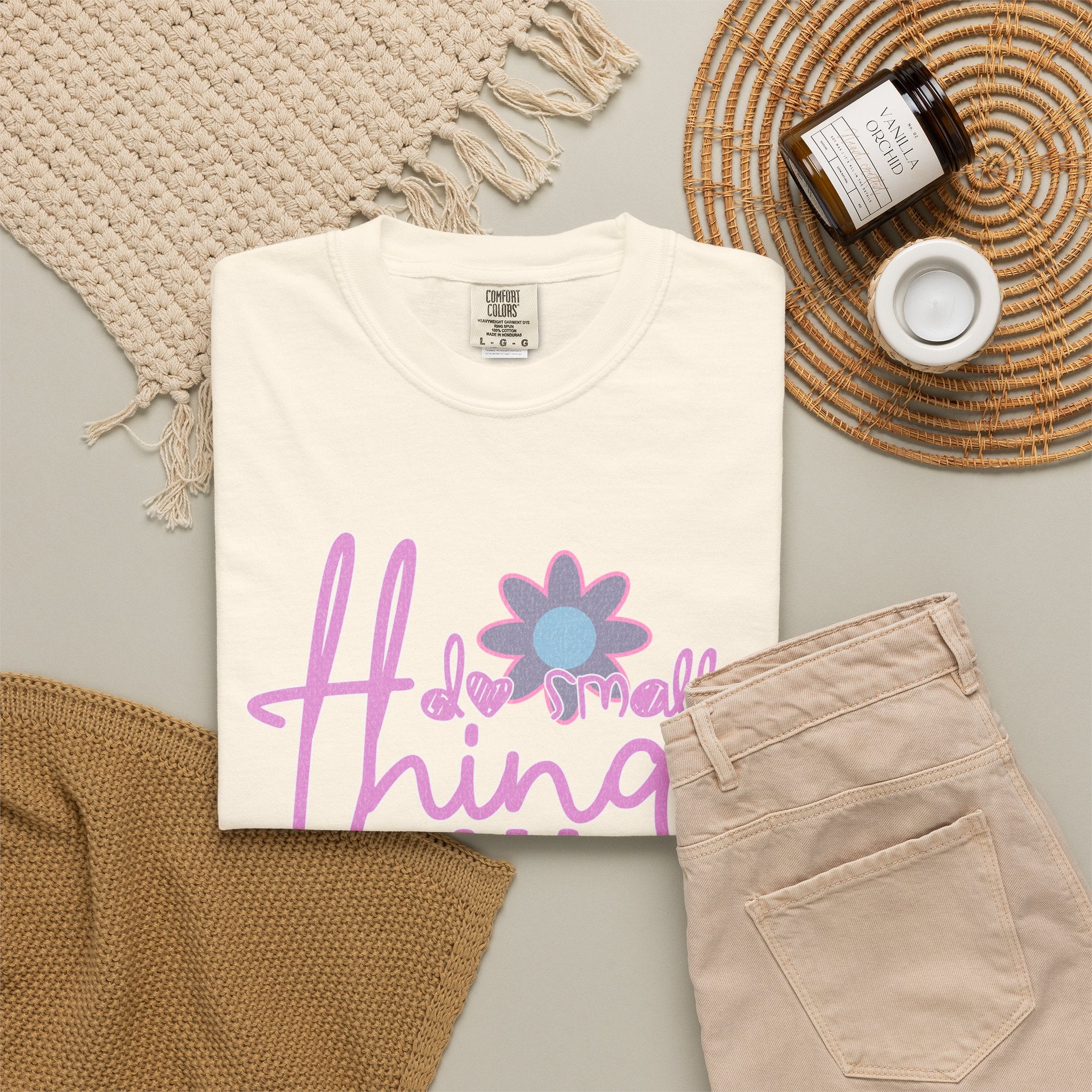 Textured T-Shirt — Do Small Things With Great Love Floral Script