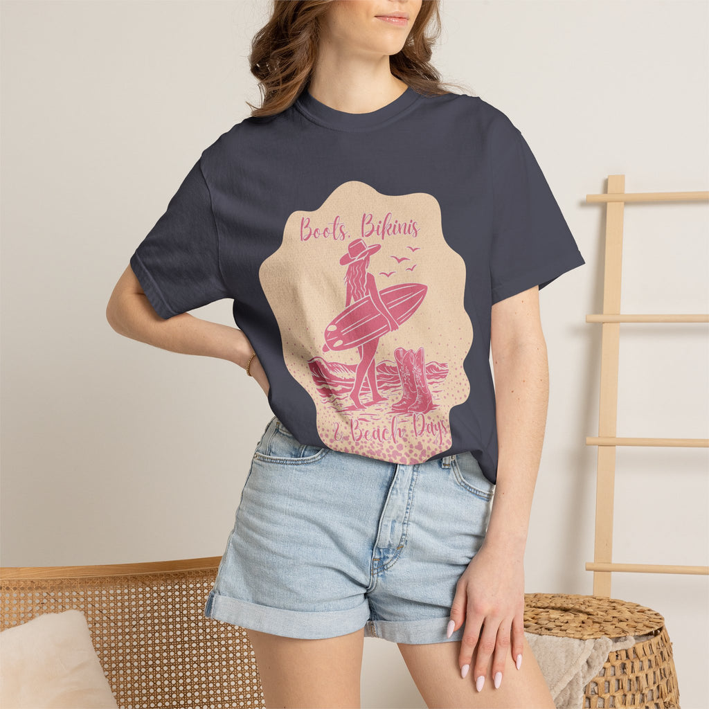 Textured Surf Beach Vintage T-Shirt — 'Beach Bums & Good Vibes' Retro Surf Graphic