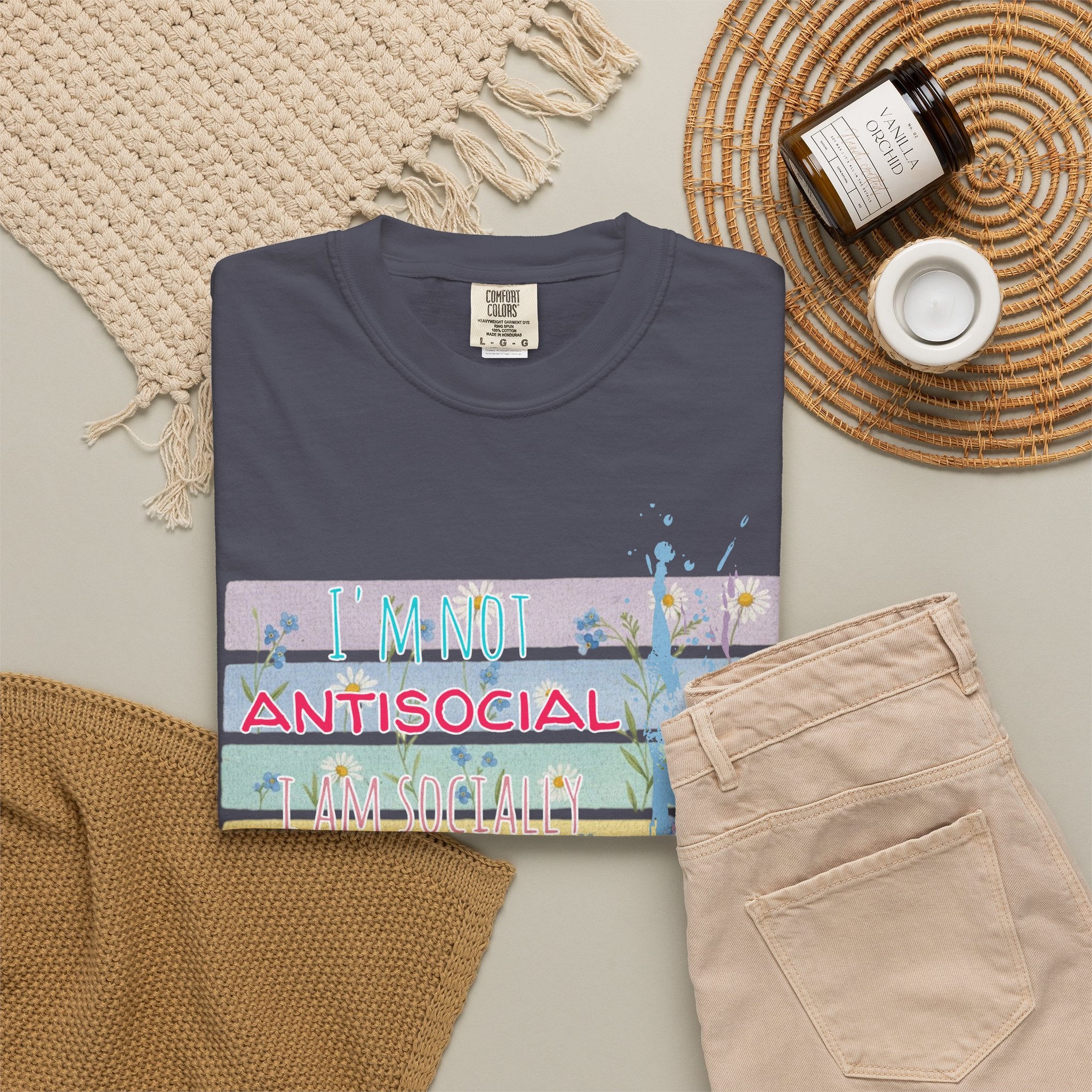 Antisocial Selective T-Shirt — Pastel Stripes Floral Graphic Tee
