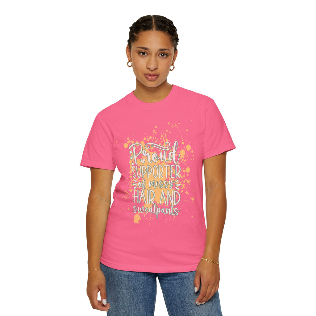 Textured Support My Messy Hair T-Shirt — Funny Mom/Parent Casual Tee