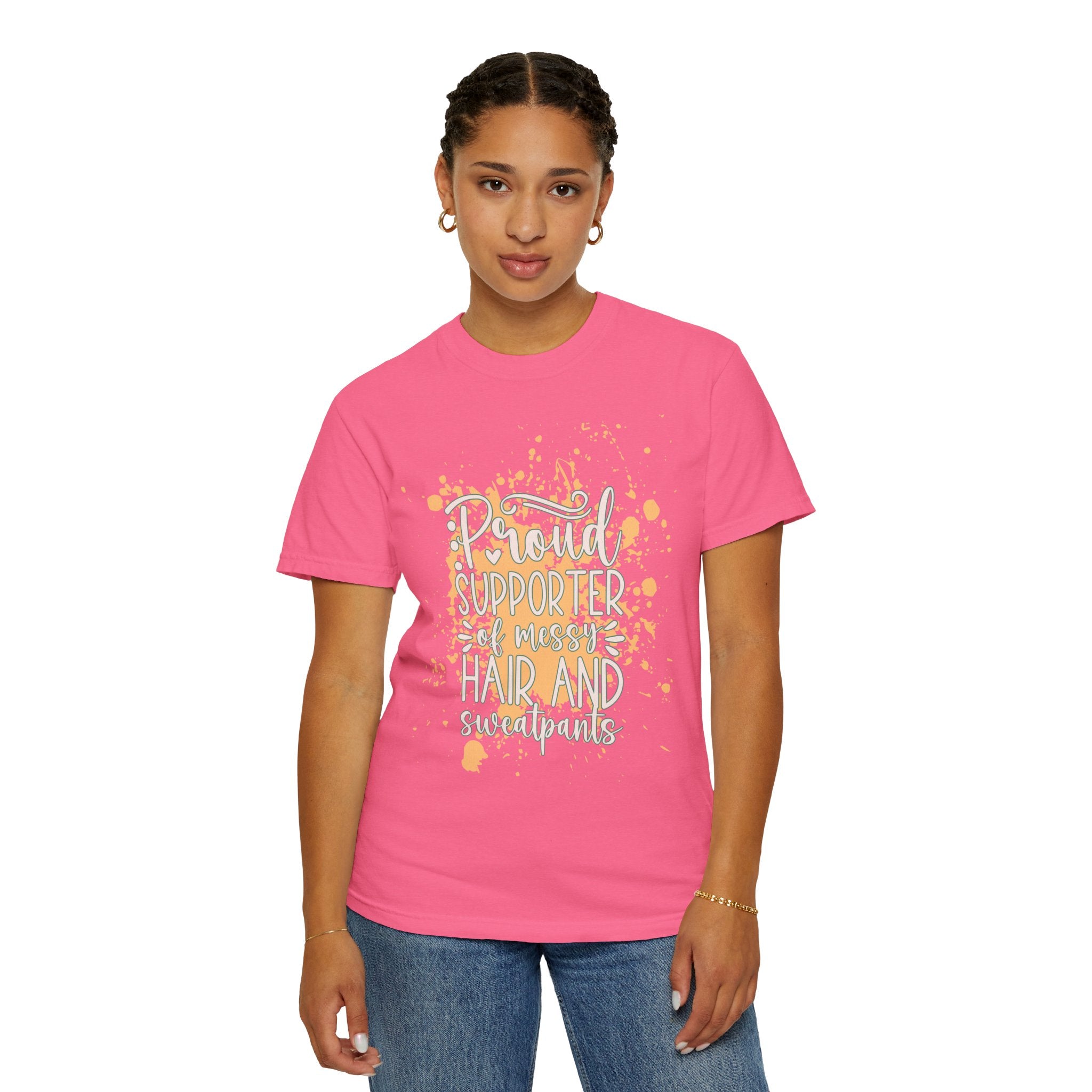 Textured Support My Messy Hair T-Shirt — Funny Mom/Parent Casual Tee