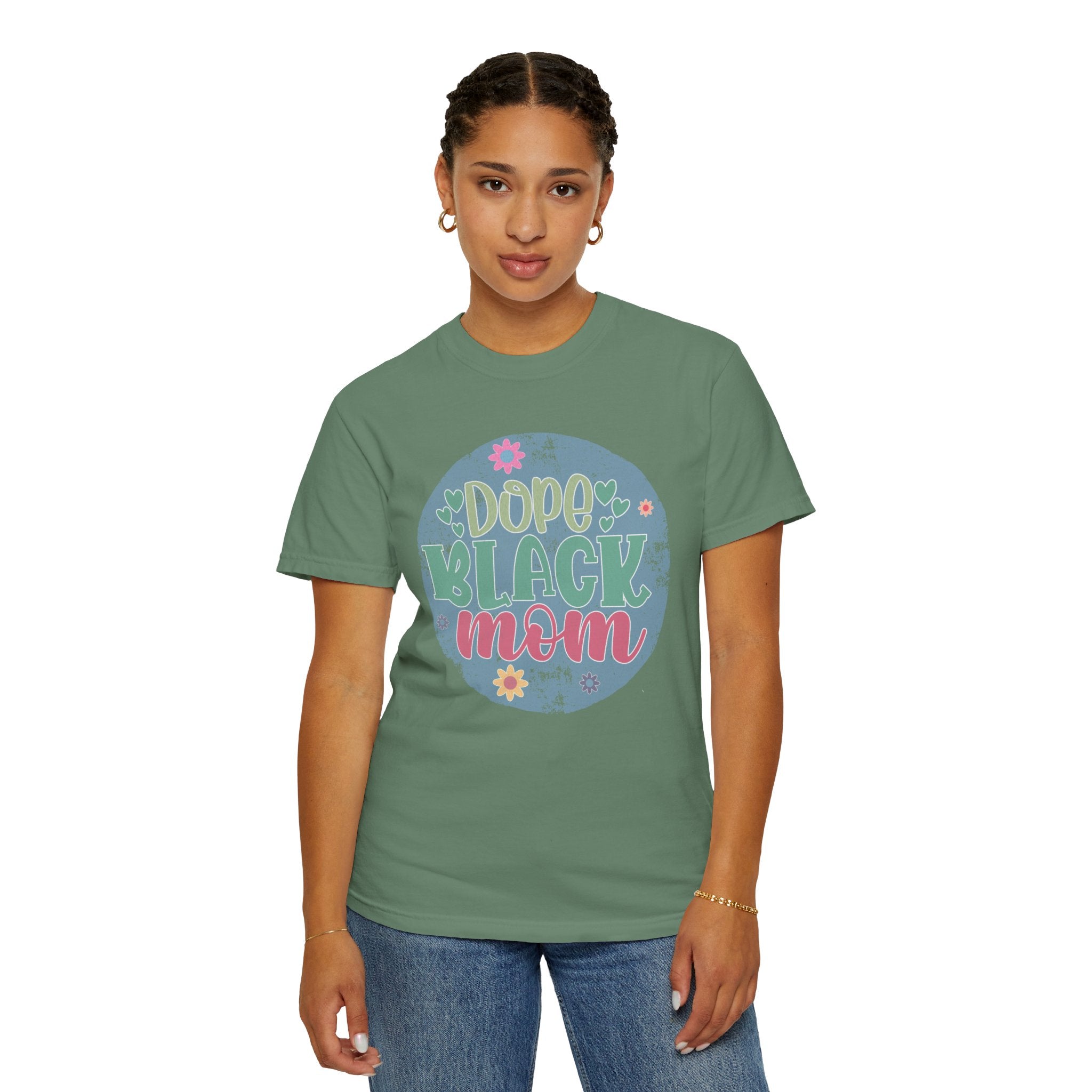 Dope Black Mom Textured T-Shirt — Floral Retro Circle Graphic Tee for Mothers