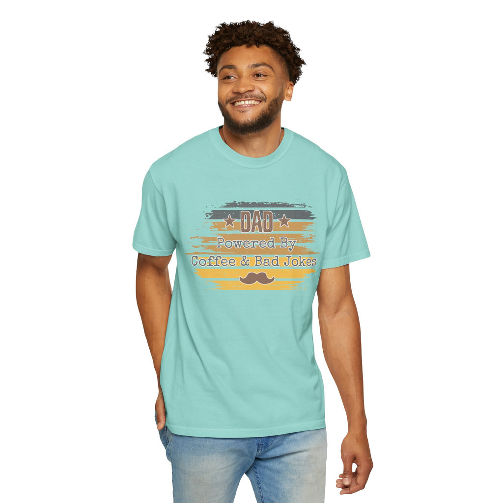 Dad Powered by Coffee & Bad Jokes Textured  T-Shirt