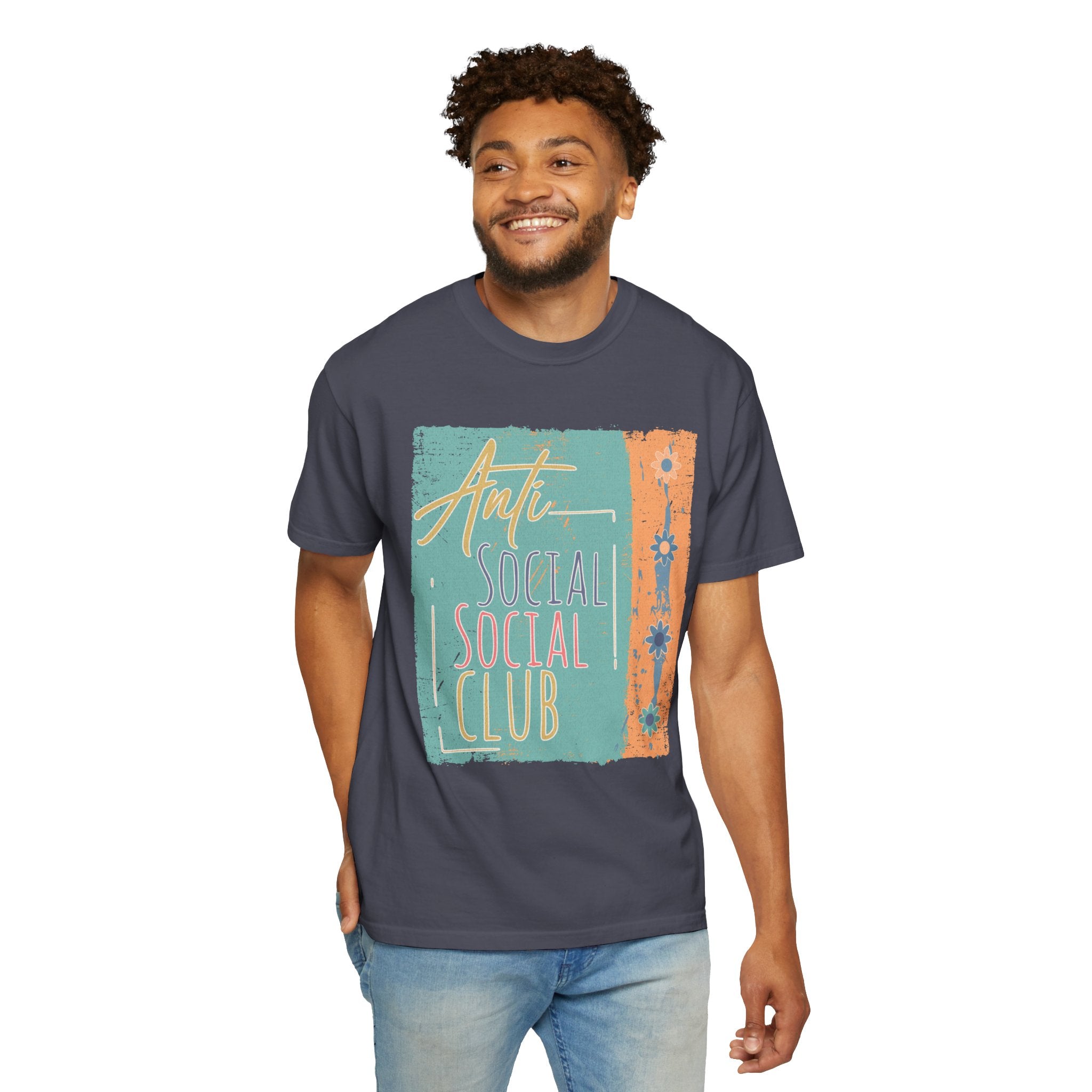 Textured “Anti Social Social Club” Retro Graphic T-Shirt