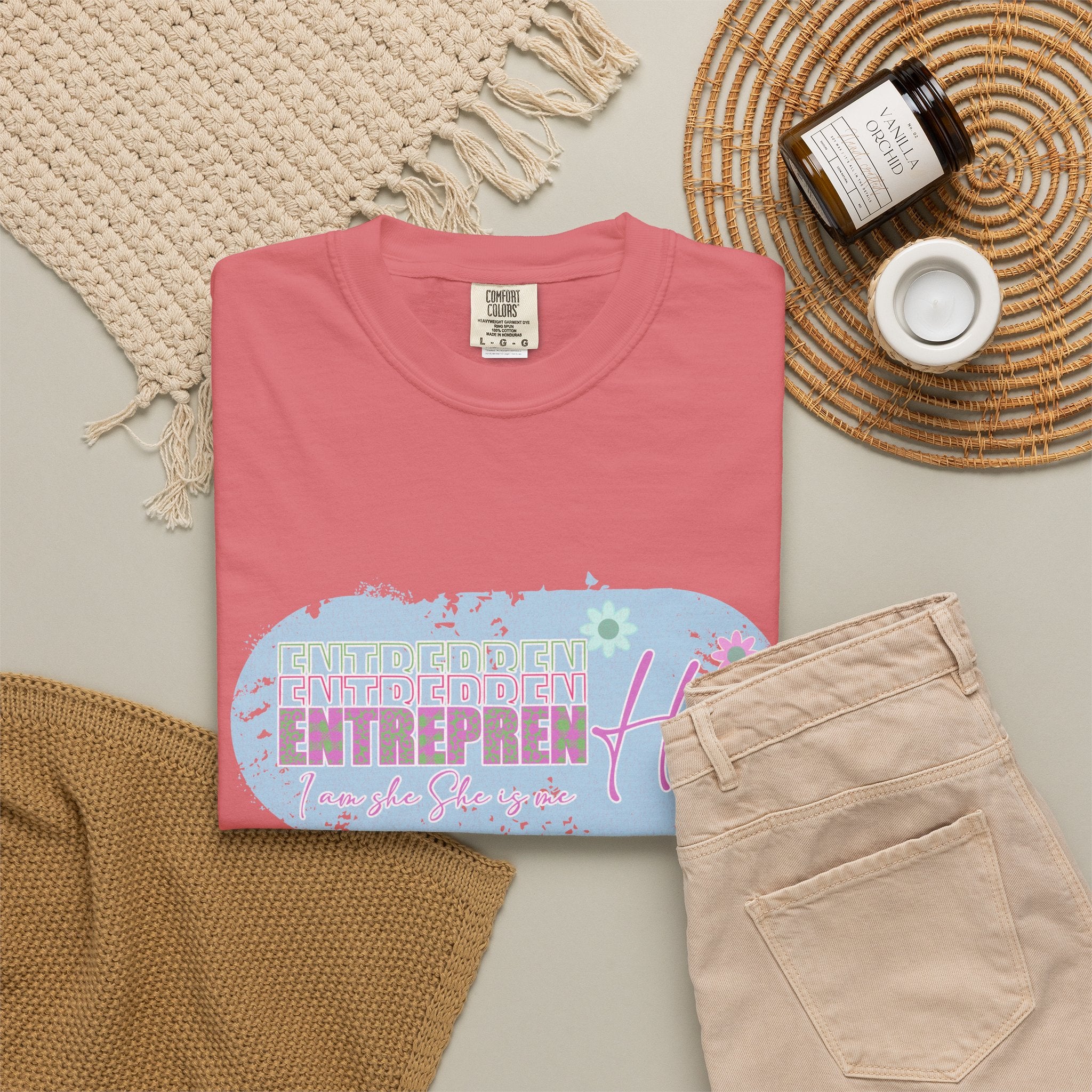 Entrepreneur Mom Floral Textured Tee — 'EntreprenHer' Graphic T-Shirt