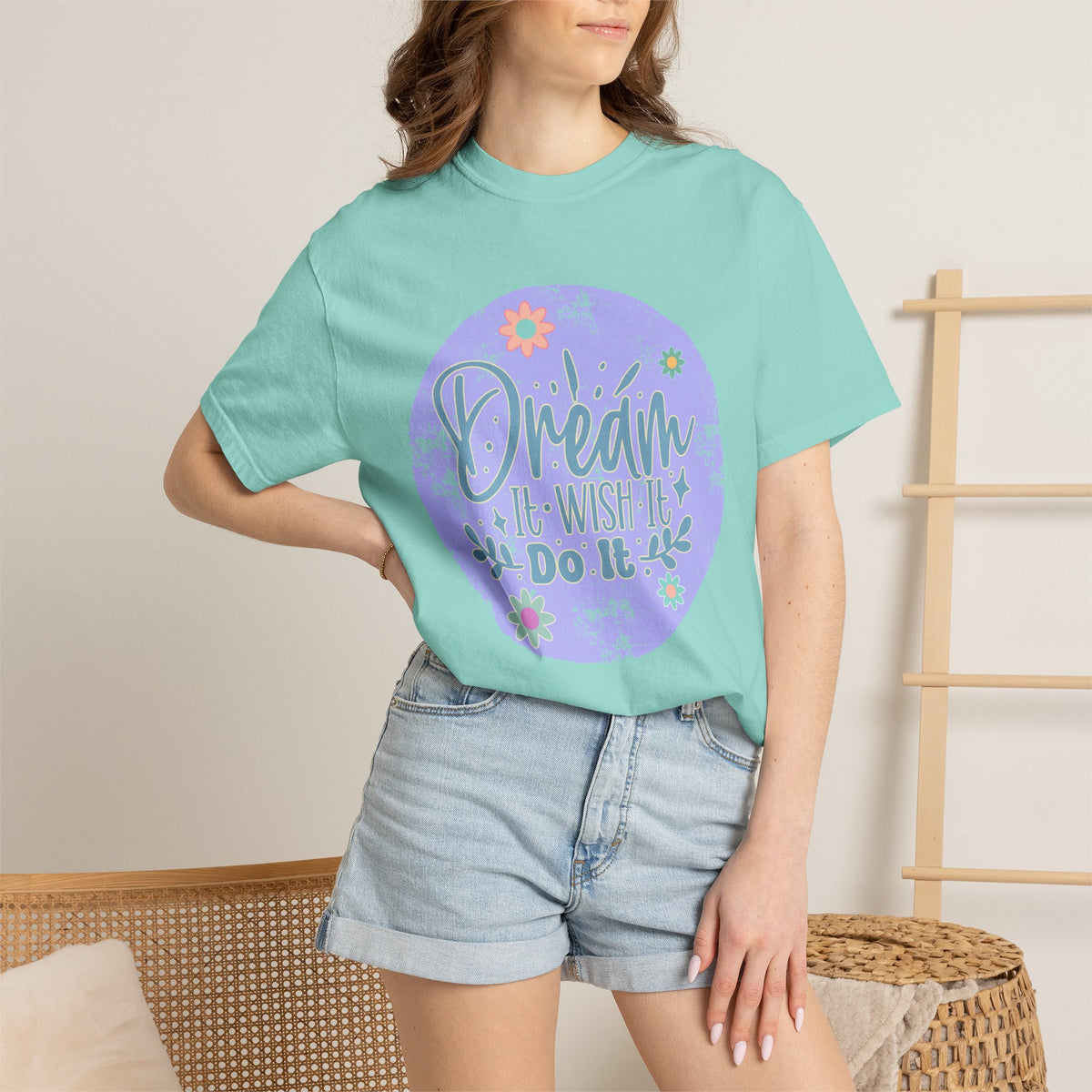 Dream Wish It Do It Textured T-Shirt — Inspirational Floral Graphic Tee
