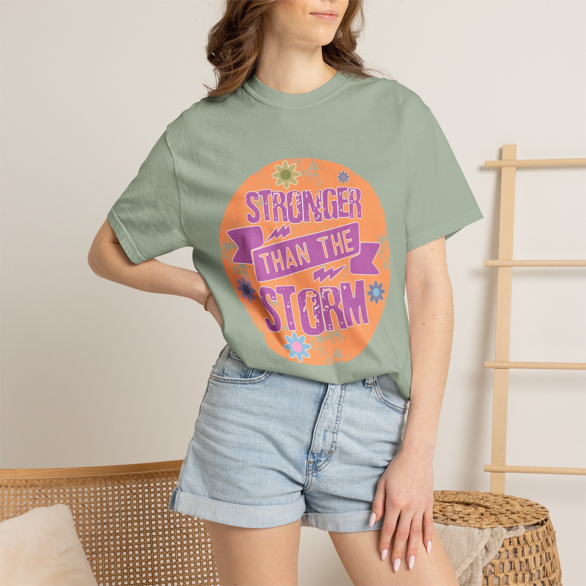 Textured Stronger Than the Storm T-Shirt — Inspirational Floral Graphic Tee