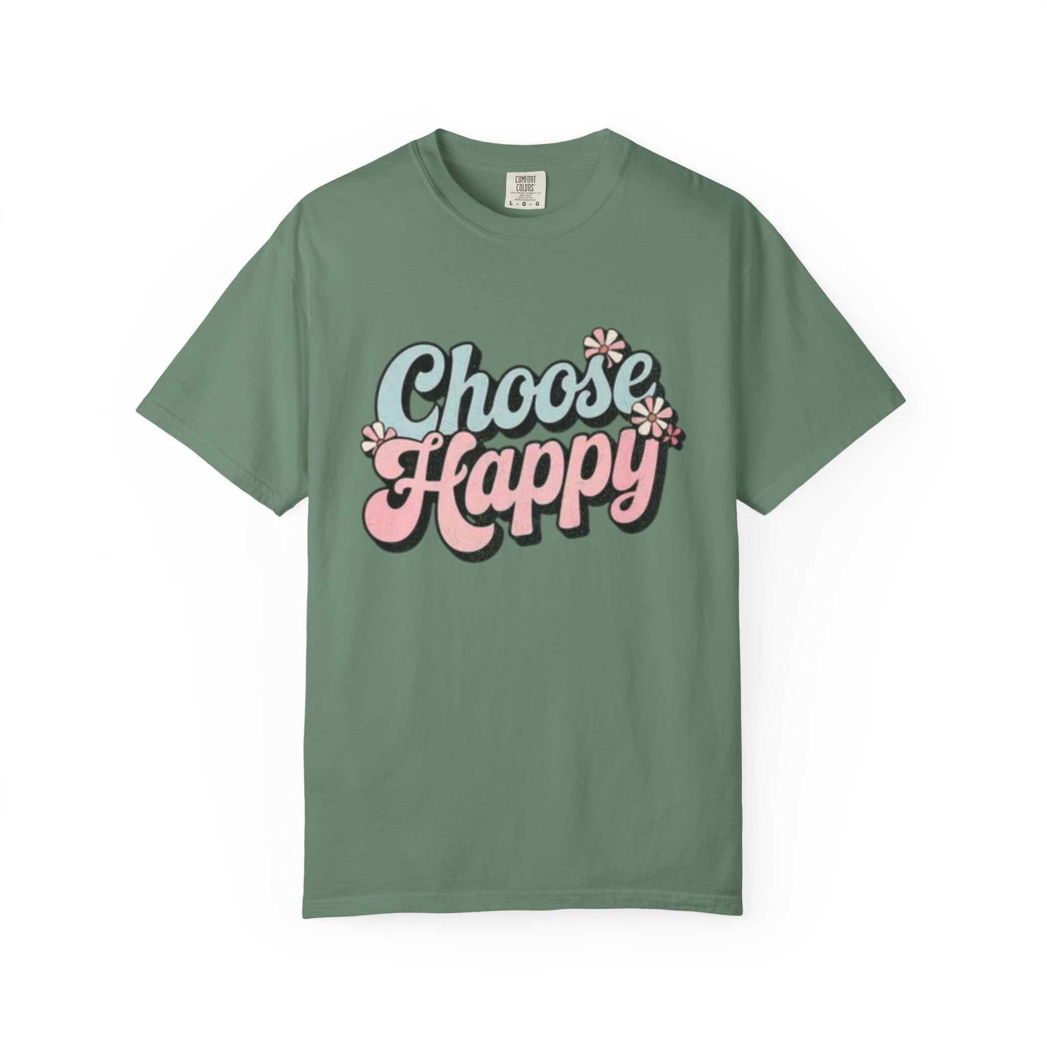 Choose Happy retro script shirt | Textured Positive message tee, pastel floral design