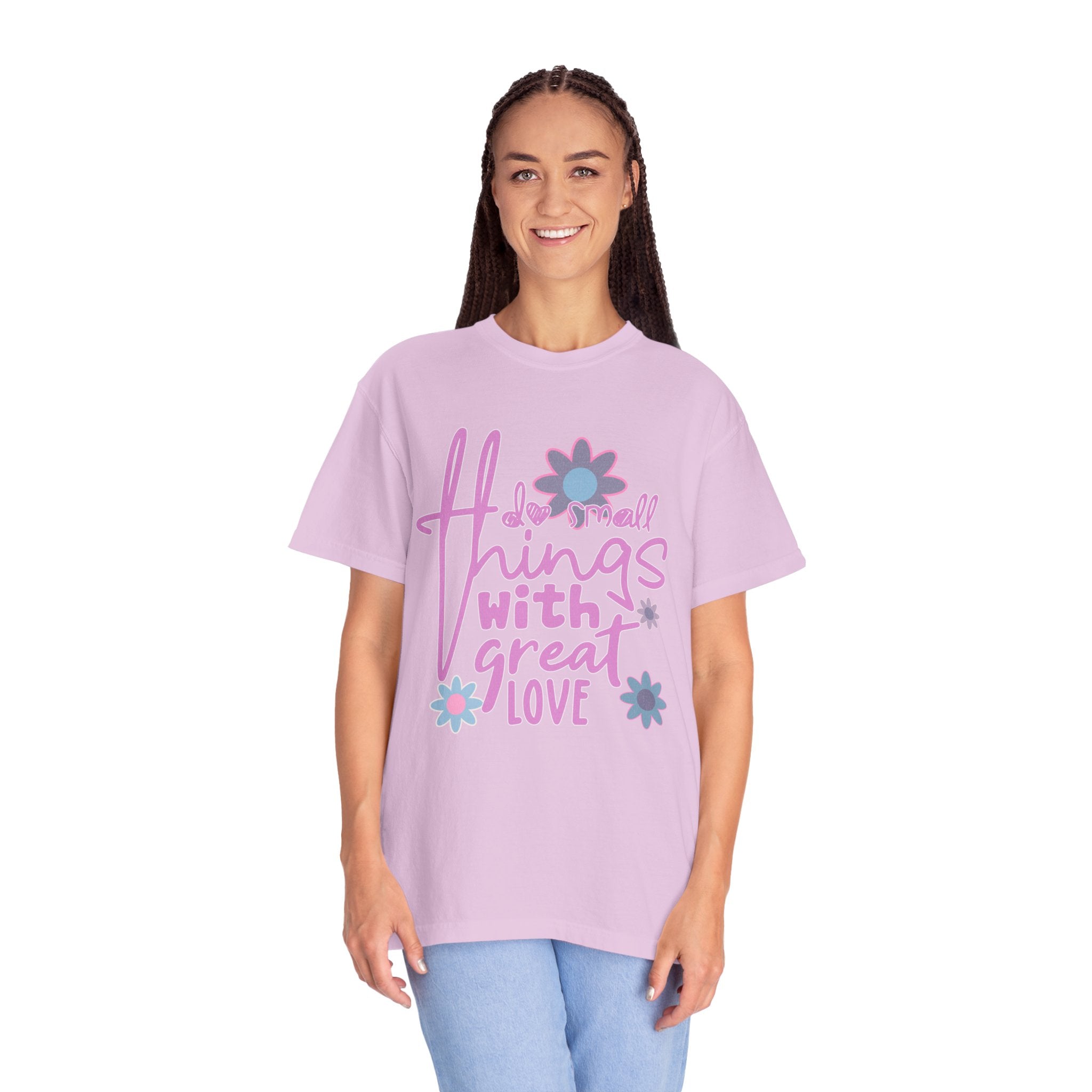 Textured T-Shirt — Do Small Things With Great Love Floral Script