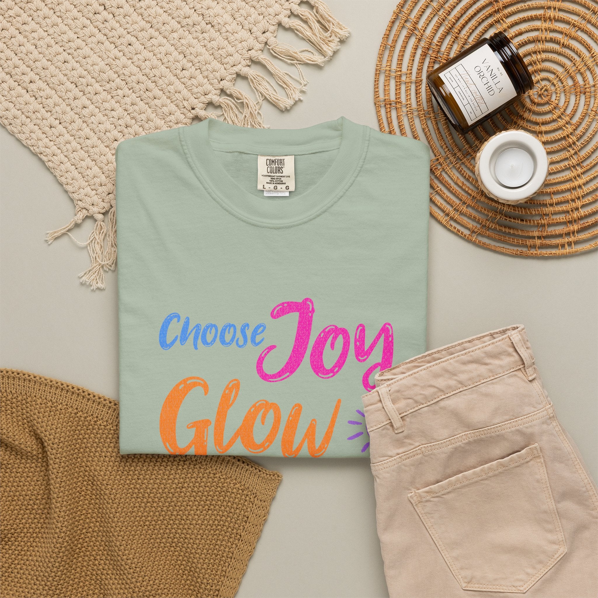 Textured Choose Joy Glow Spread Light Daily T-Shirt — Inspirational Positive Message Tee