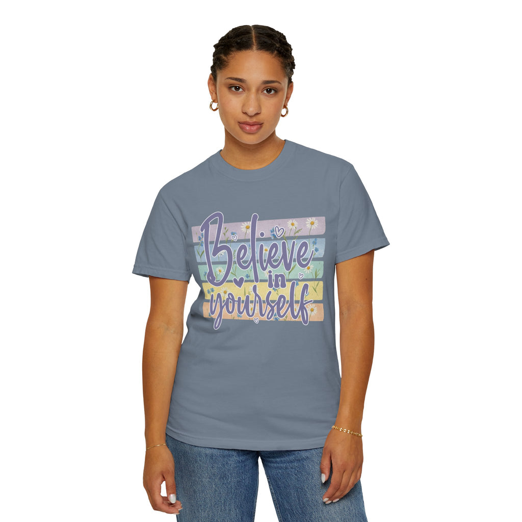 Textured Believe In Yourself T-Shirt — Inspirational Pastel Graphic Tee