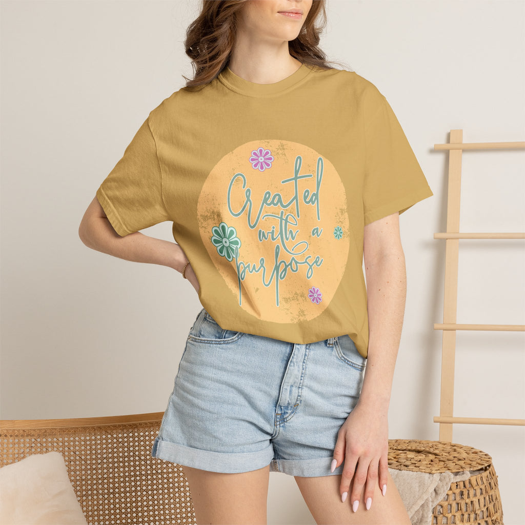 Created with a Purpose T-shirt |Textured Floral Handlettering Circle Design