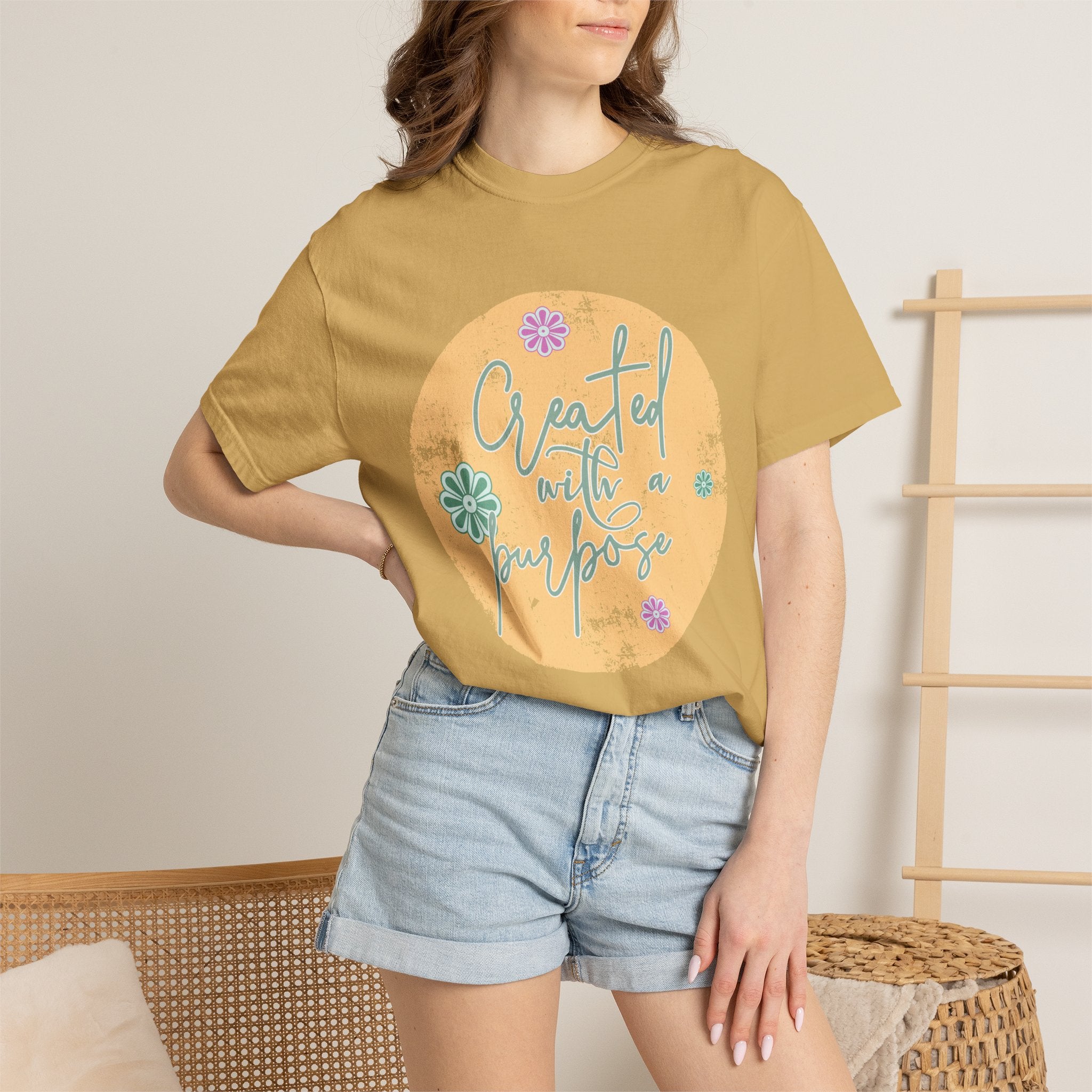 Created with a Purpose T-shirt |Textured Floral Handlettering Circle Design