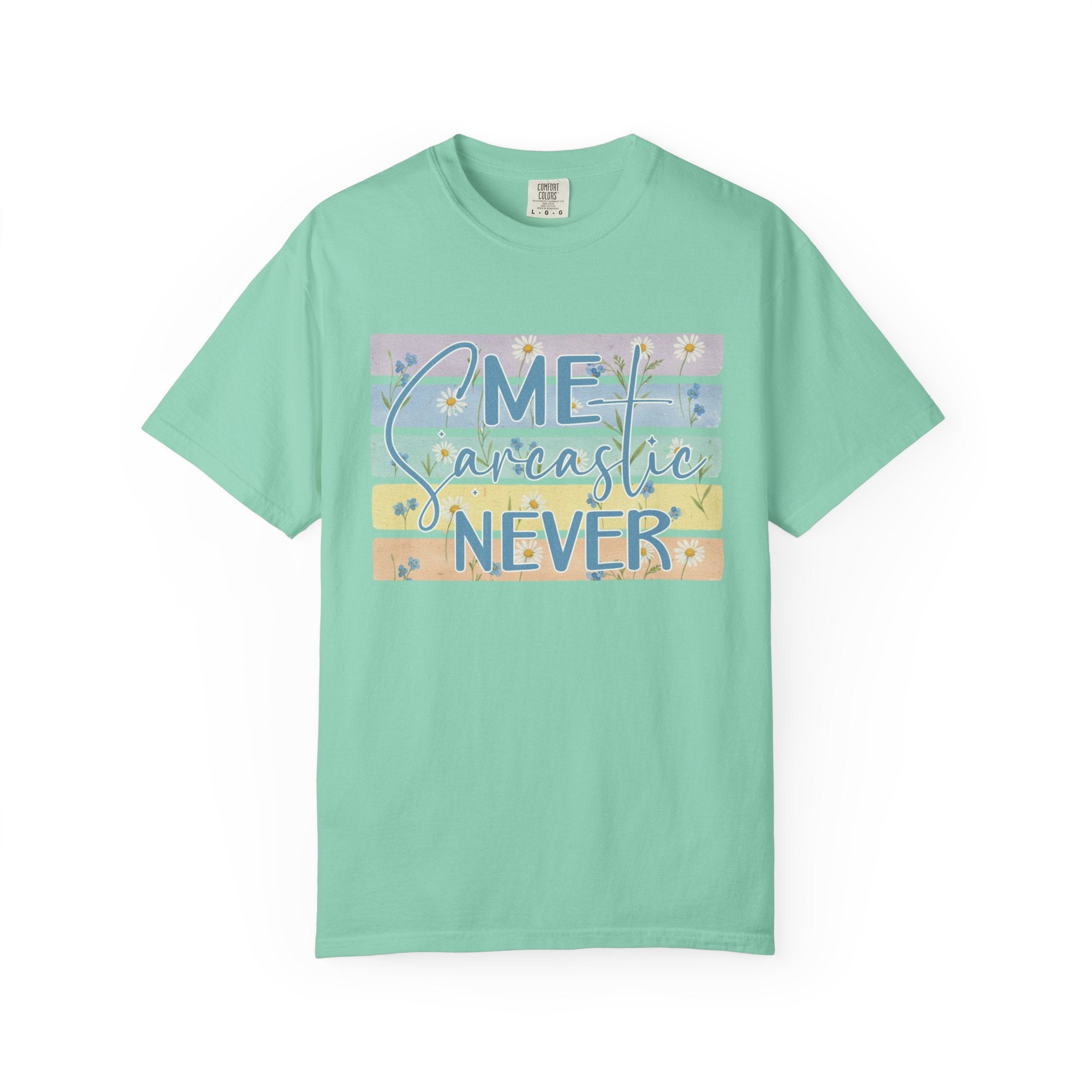 Textured Me Sarcastic Never T‑Shirt — Funny Retro Pastel Striped Tee for Sarcasm Lovers