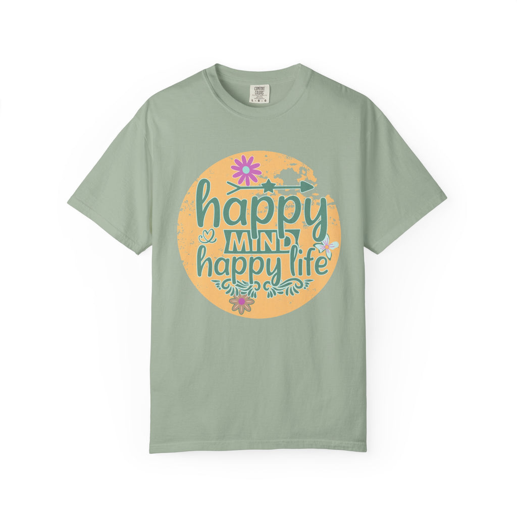 Happy Mind Happy Life Textured T-Shirt — Positive Vibes Floral Graphic Tee