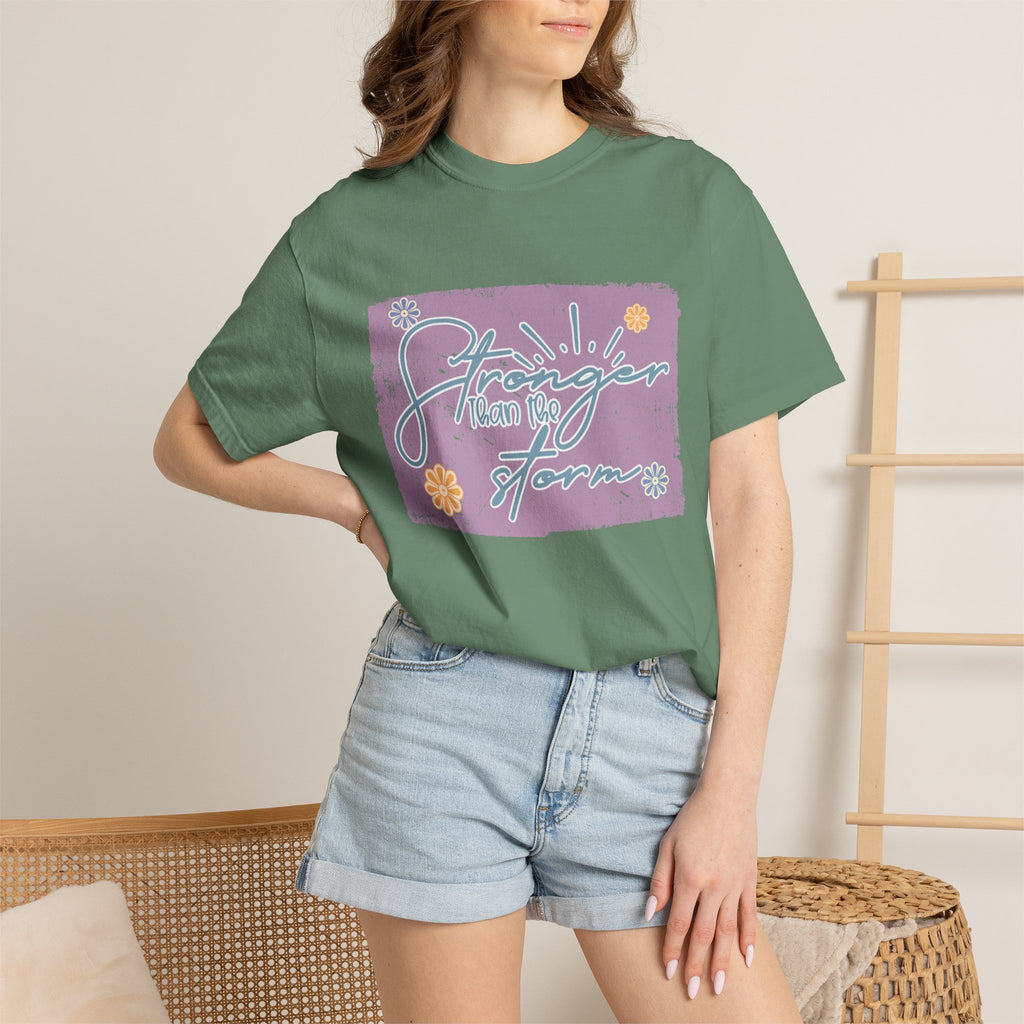 Stronger Than The Storm T-shirt |Textured Floral Script Graphic