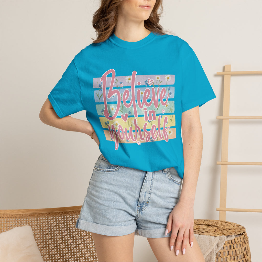 Textured Believe in Yourself T-Shirt — Pastel Floral Inspirational Tee