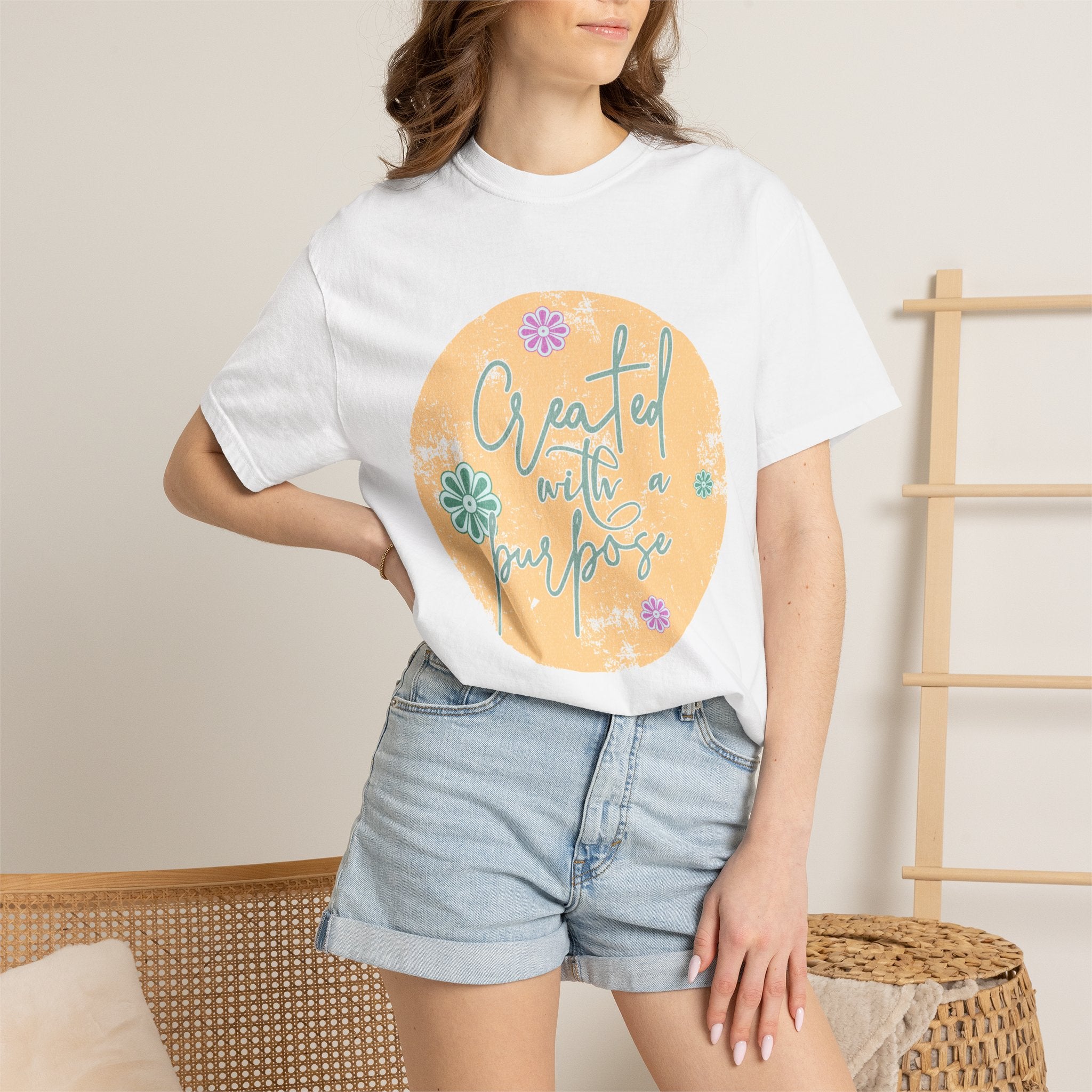 Created with a Purpose T-shirt |Textured Floral Handlettering Circle Design