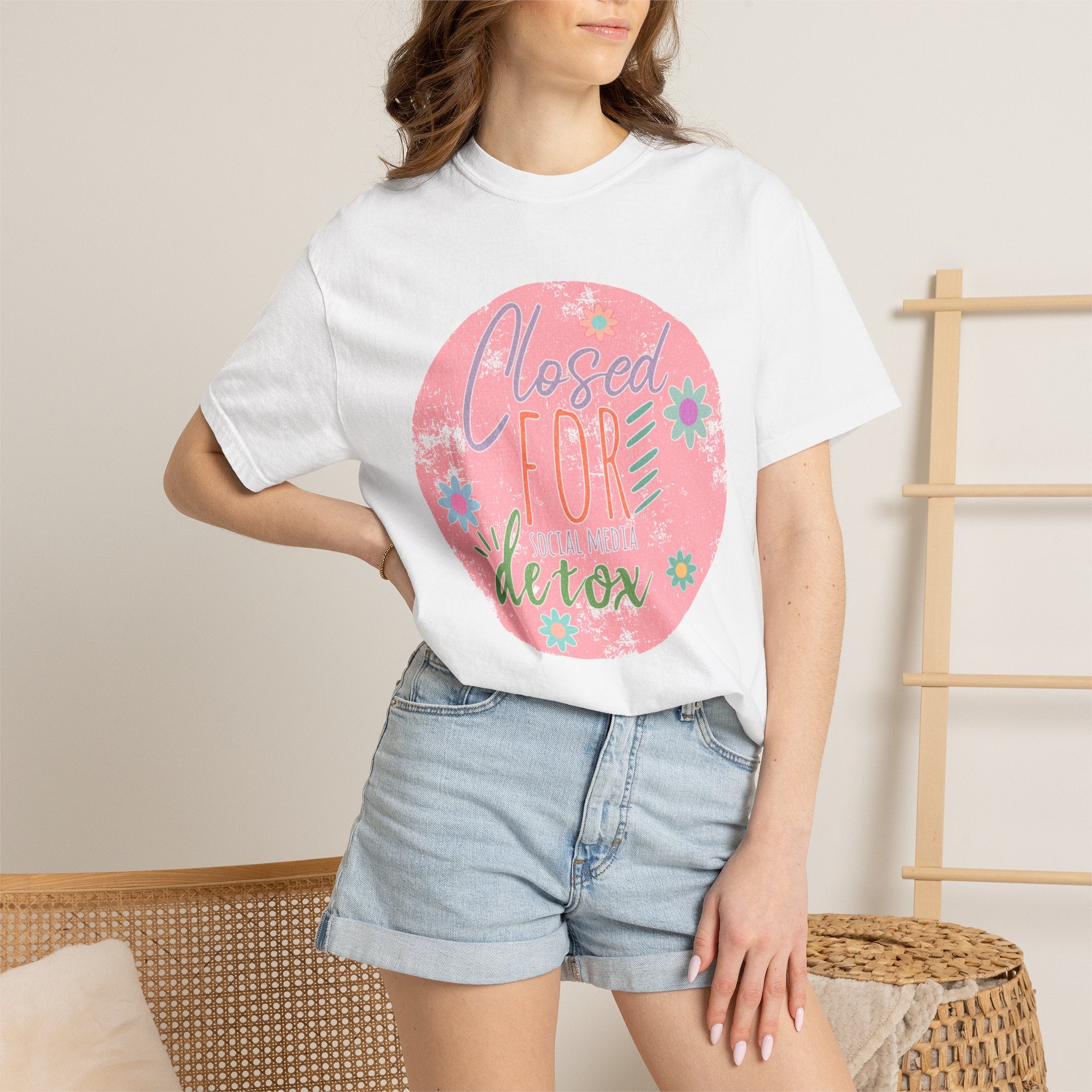 Closed For Detox Textured T‑Shirt — Cute Floral Wellness Tee