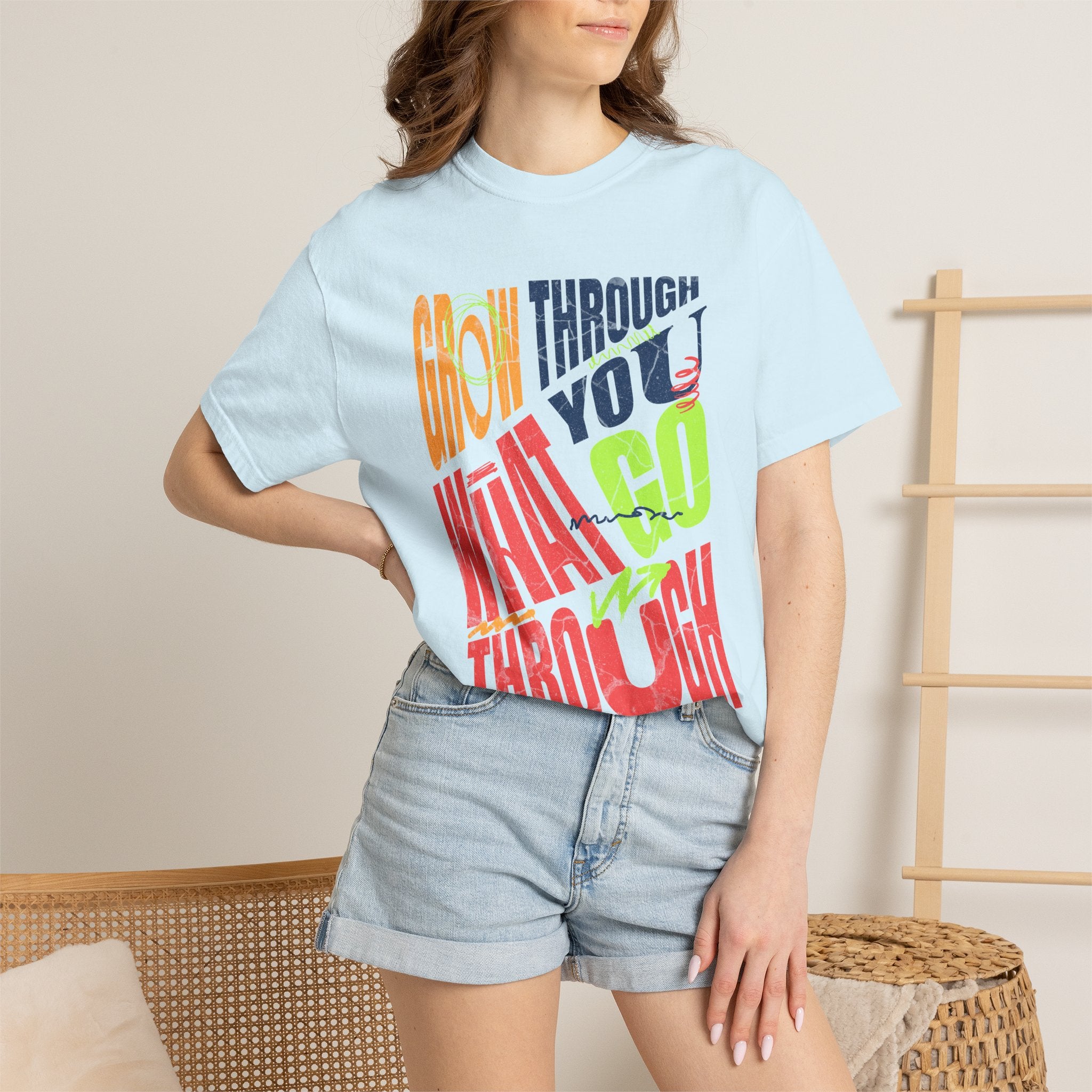 Grow Through What You Go Through T-Shirt | Textured Colorful Typographic Motivational Tee