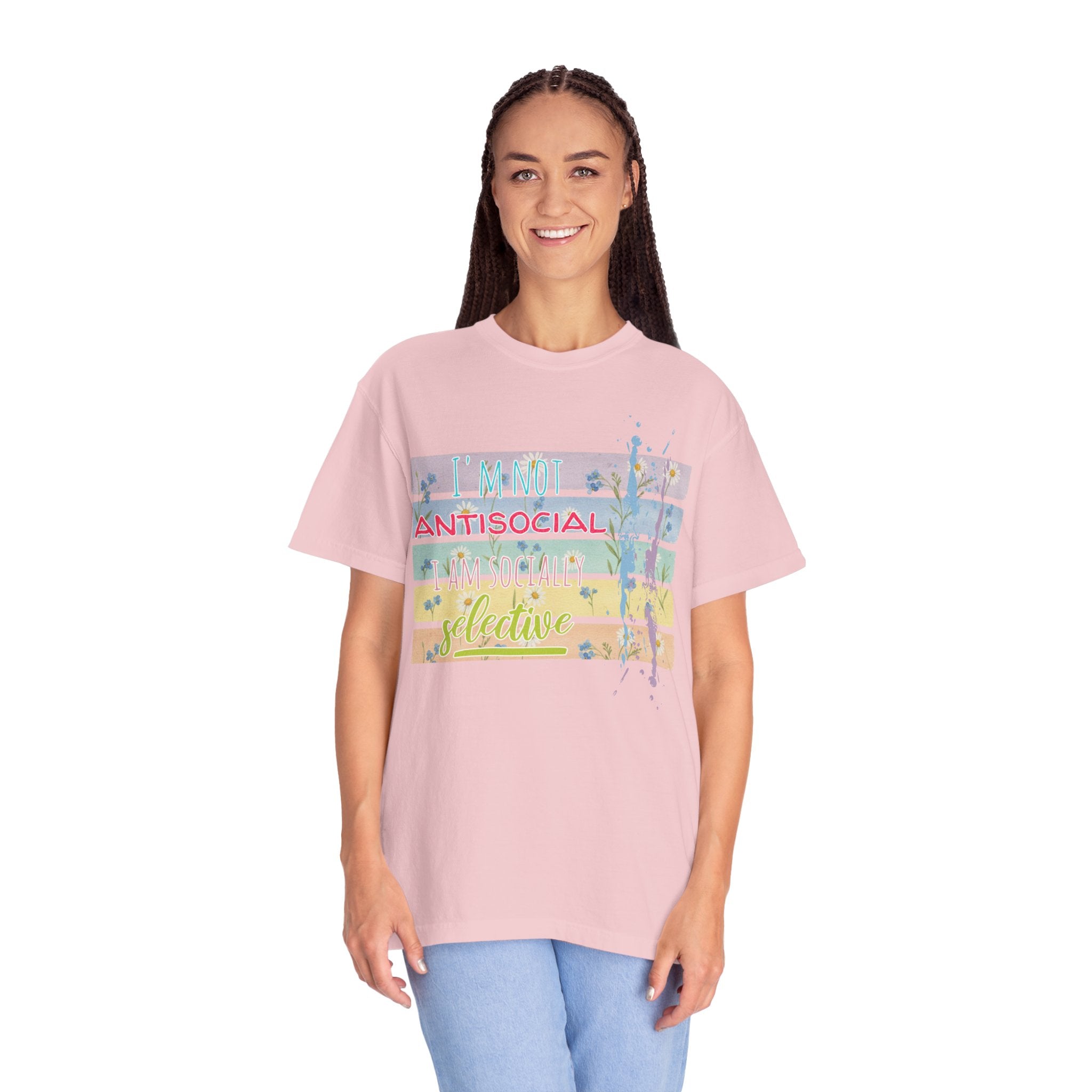 Antisocial Selective T-Shirt — Pastel Stripes Floral Graphic Tee