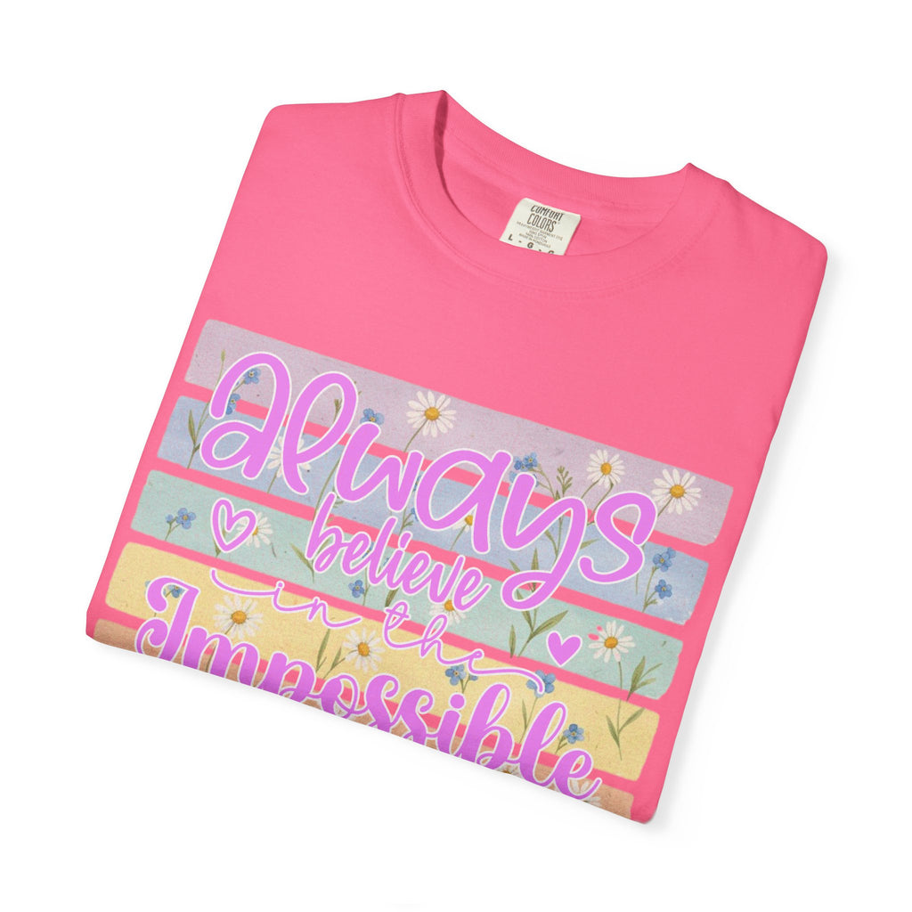 Textured Always Believe Impossible T-Shirt — Pastel Inspirational Graphic Tee