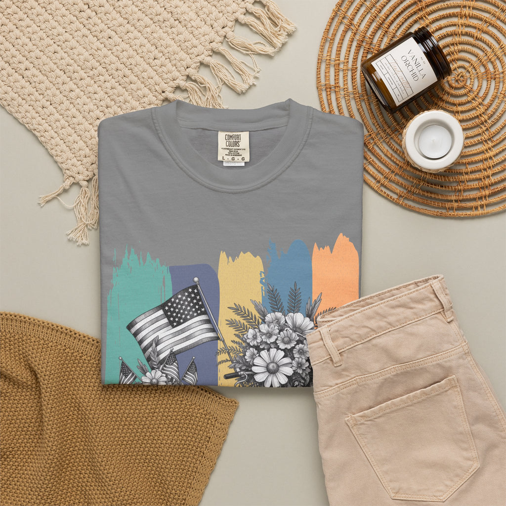 Textured Vintage Bicycle Bouquet T-Shirt — Americana Floral Bike Tee