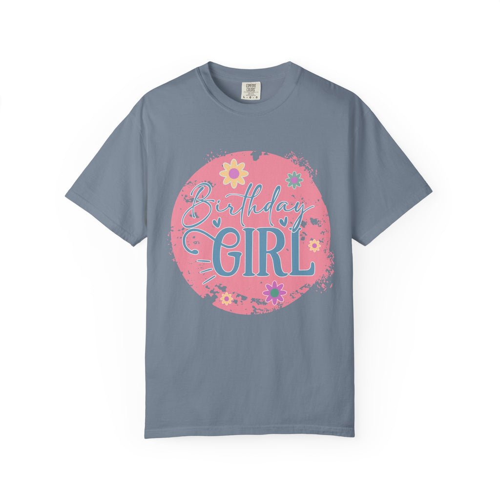 Birthday Girl Textured T-Shirt — Floral Pink Celebration Tee