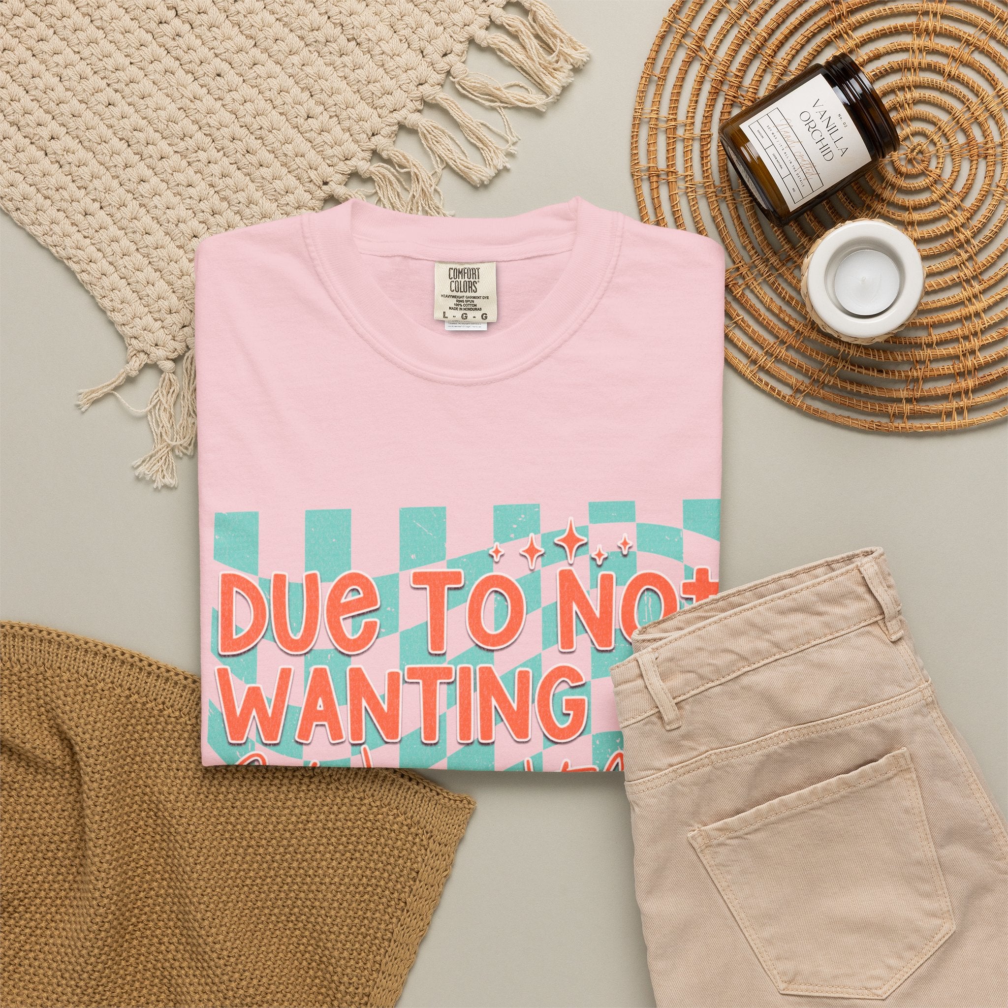 Textured T-Shirt — "Due to Not Wanting to, I Will Not Be" Checkered Graphic Tee