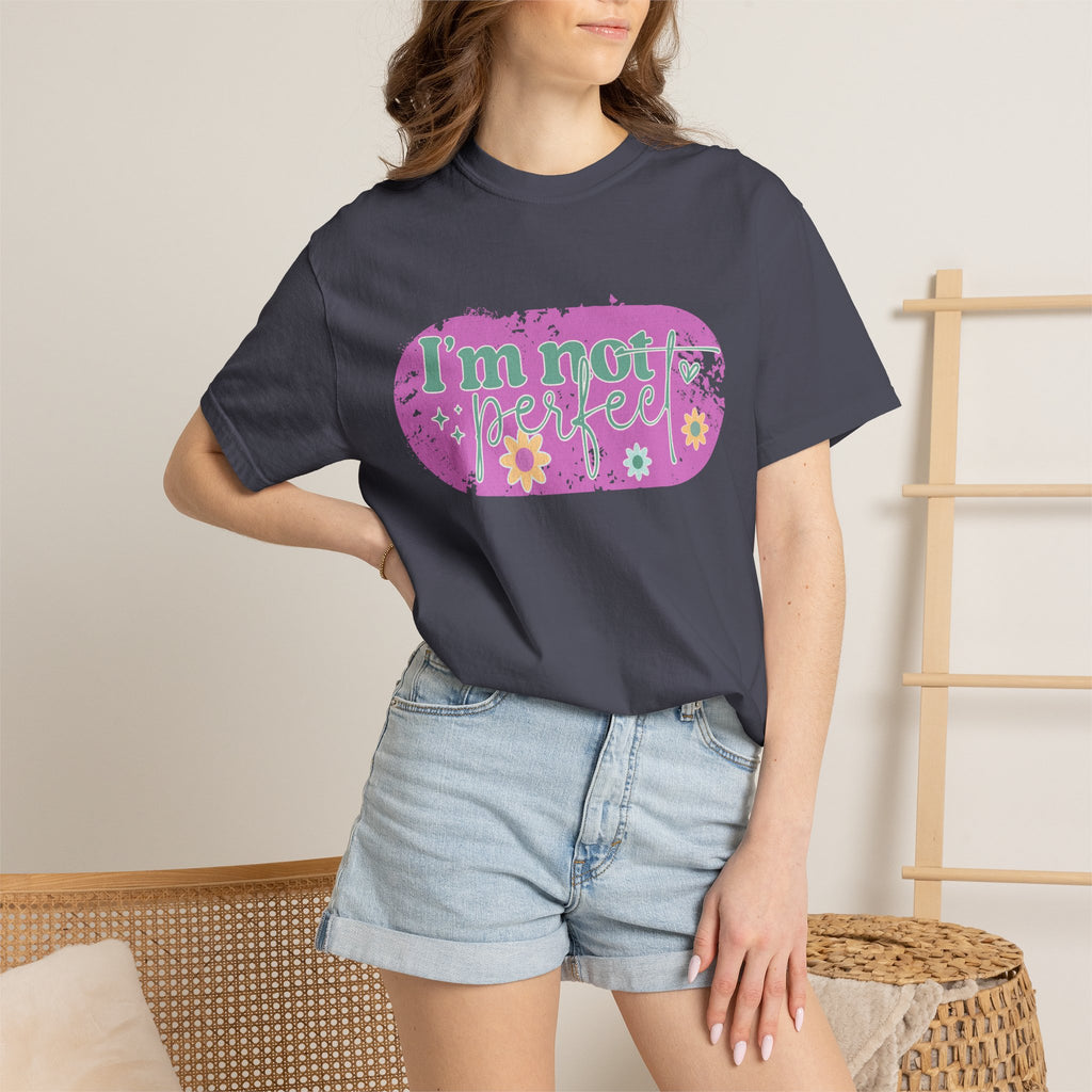 I'm Not Perfect Textured Floral Graphic T-Shirt