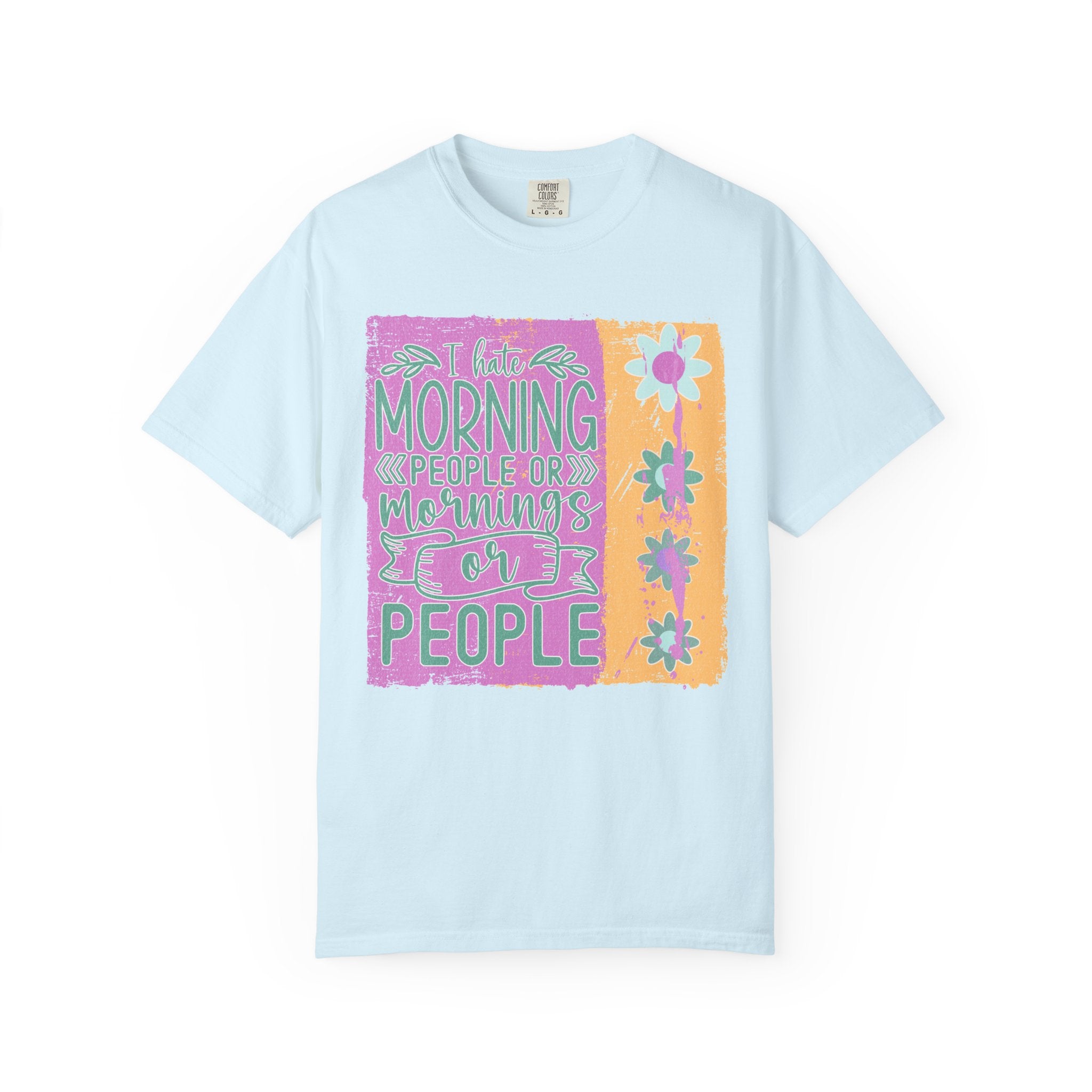 Graphic Textured T-Shirt — “Not a Morning Person” Retro Floral Block Design