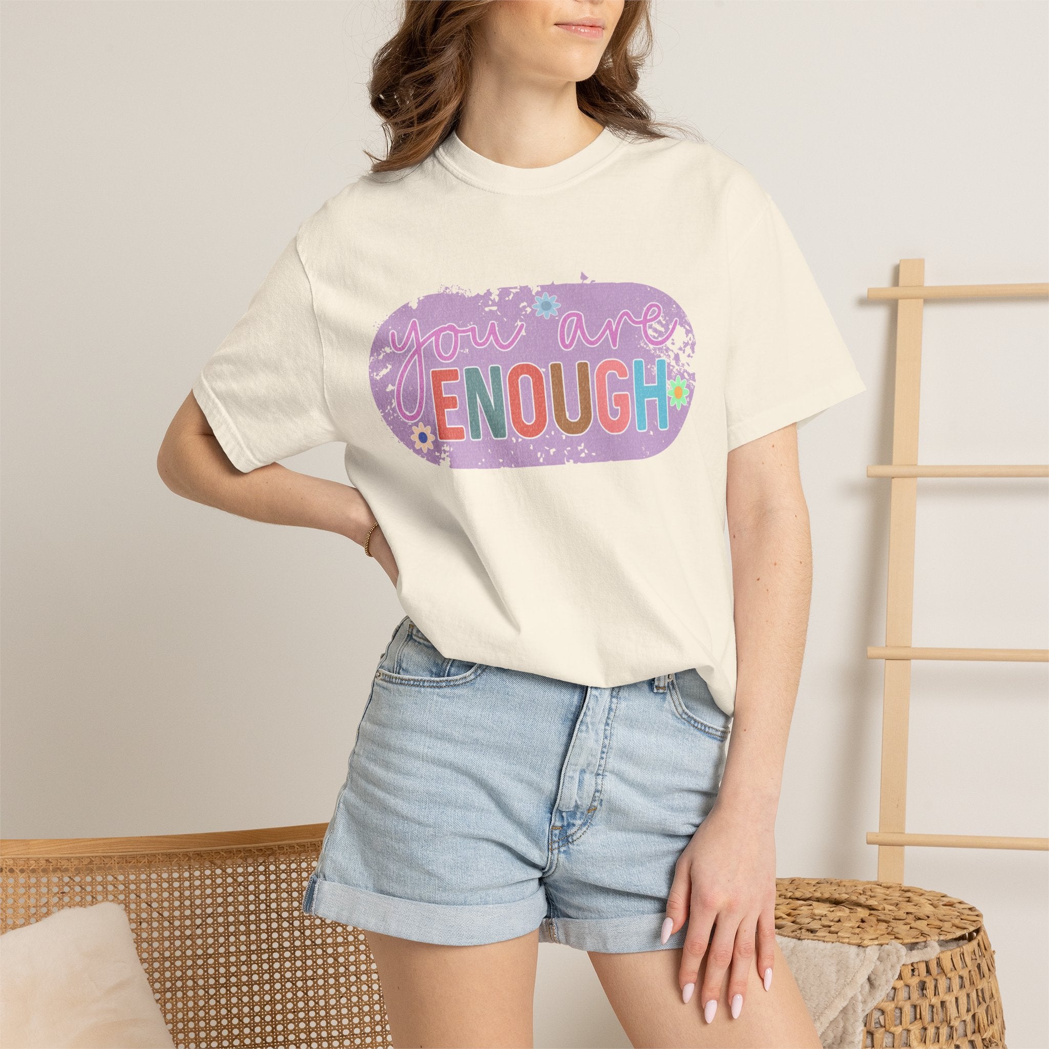 You Are Enough Textured T-Shirt — Positive Affirmation Floral Tee