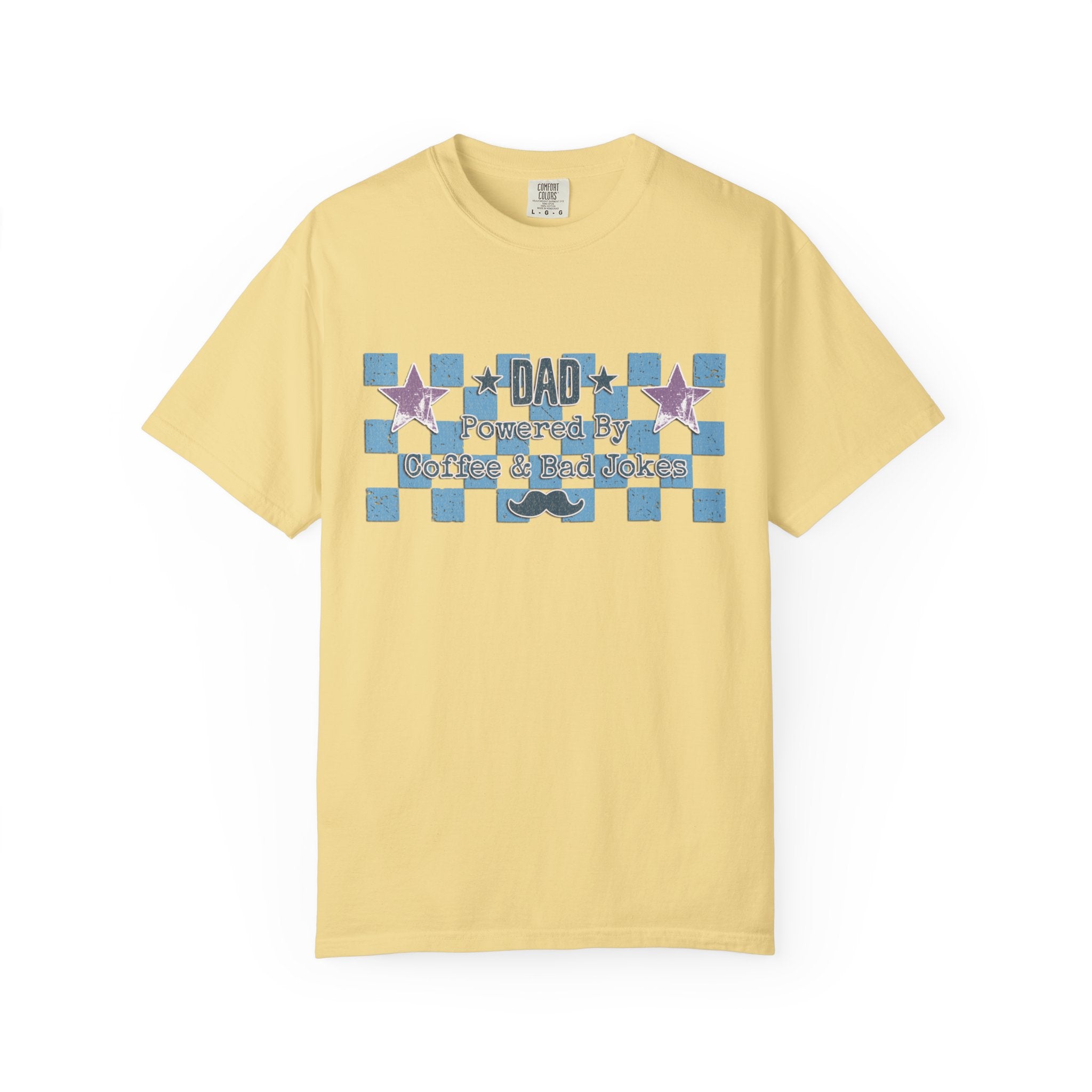 Textured Dad Powered By Coffee & Chaos T-Shirt — Retro Checkered Father's Day Tee